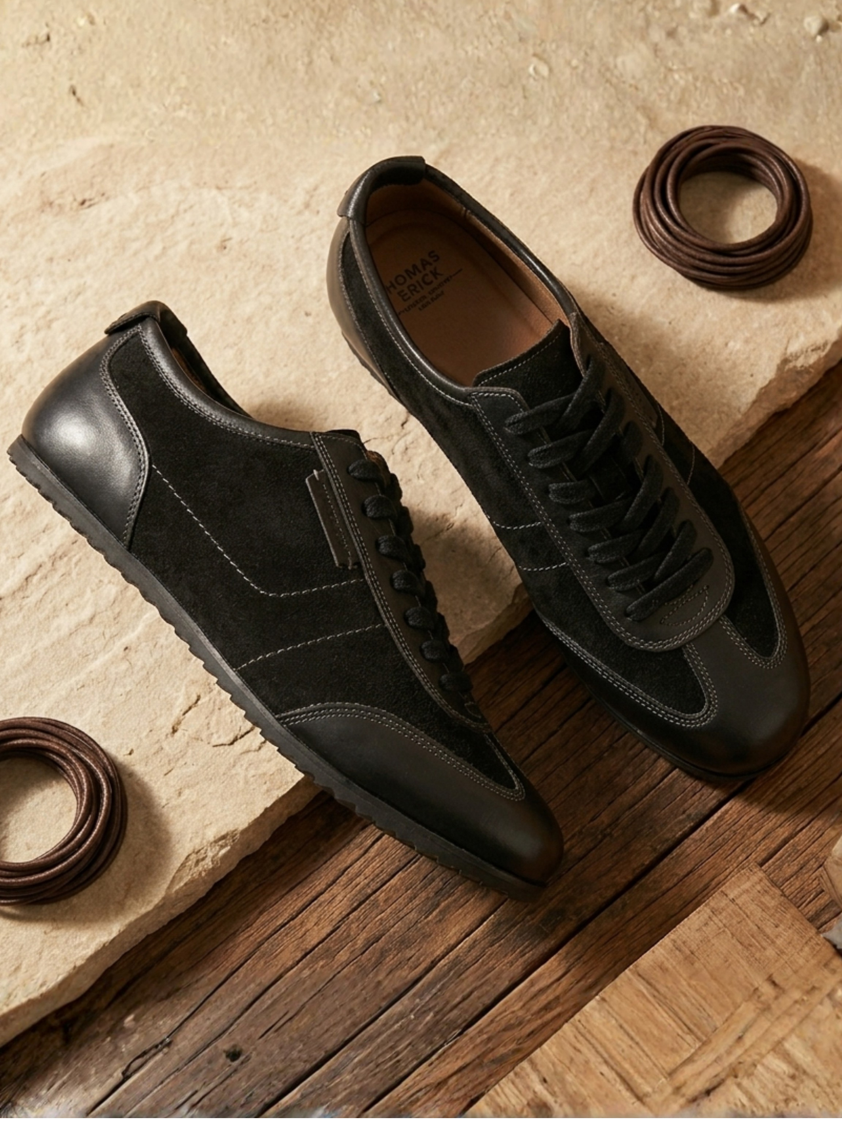 PICKTON Black Suede Sneakers | Premium European Styling Lace-Up Shoes |TC-2647BL
