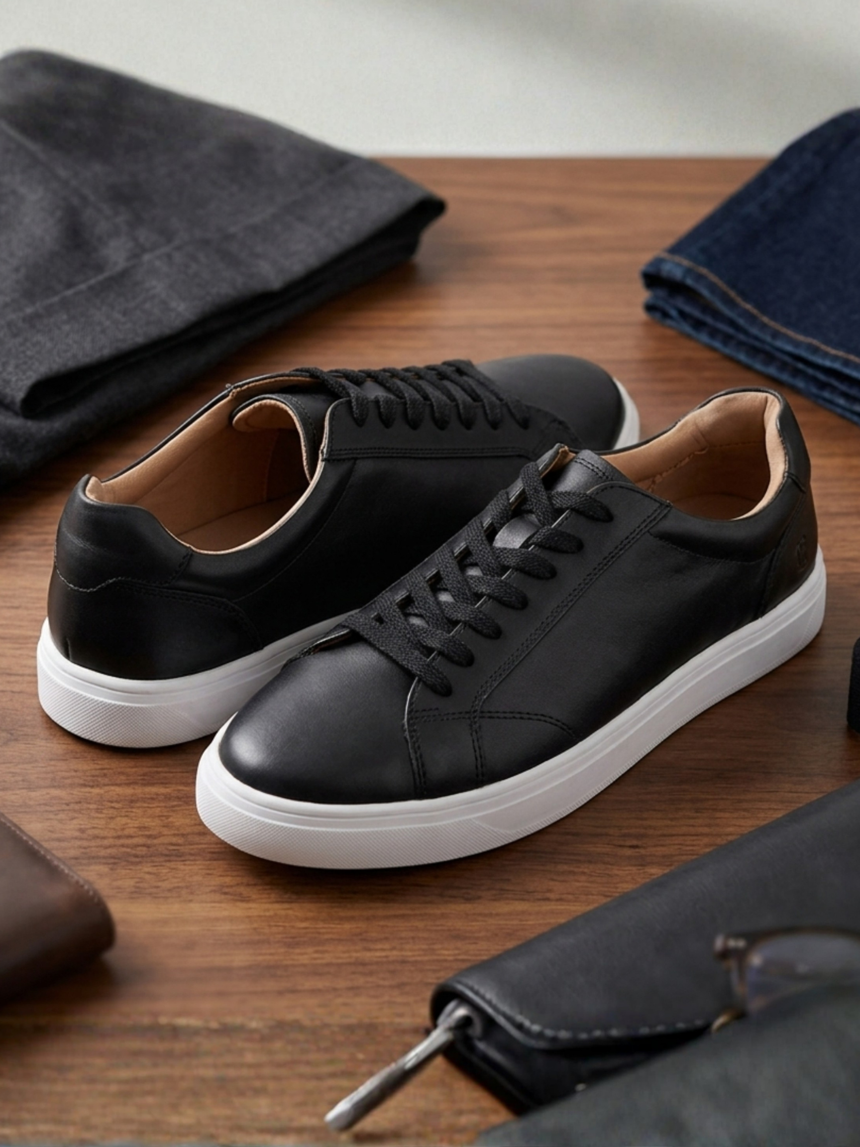 Theo Black Sneakers | Premium Smart Casual Lace-Up Shoes | TC-2645BL