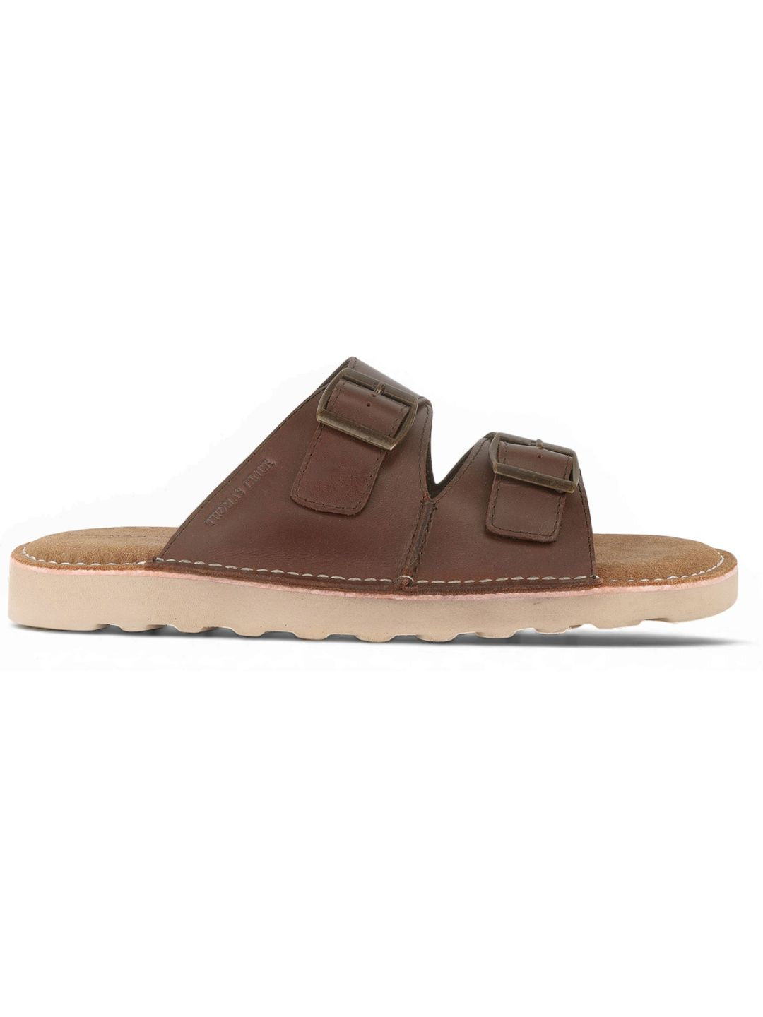 Solace Brown Double Buckle Sandals | Premium Casual Slippers with Suede-Textured Footbed |TC-2760BR