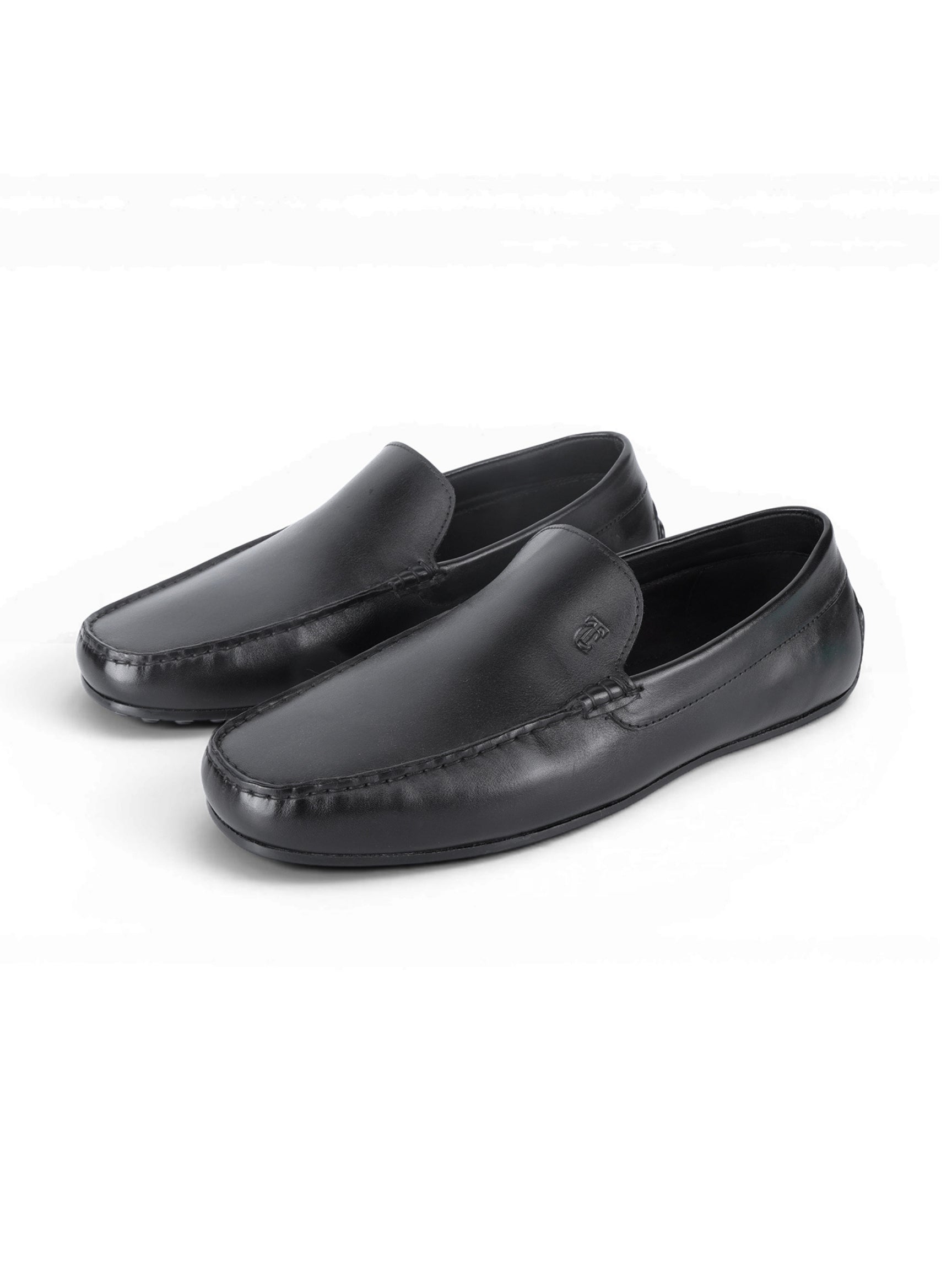 ROMANO Black Loafers | Slip-On Driving Shoes with Pebbled Traction Pods|TC-2650BL