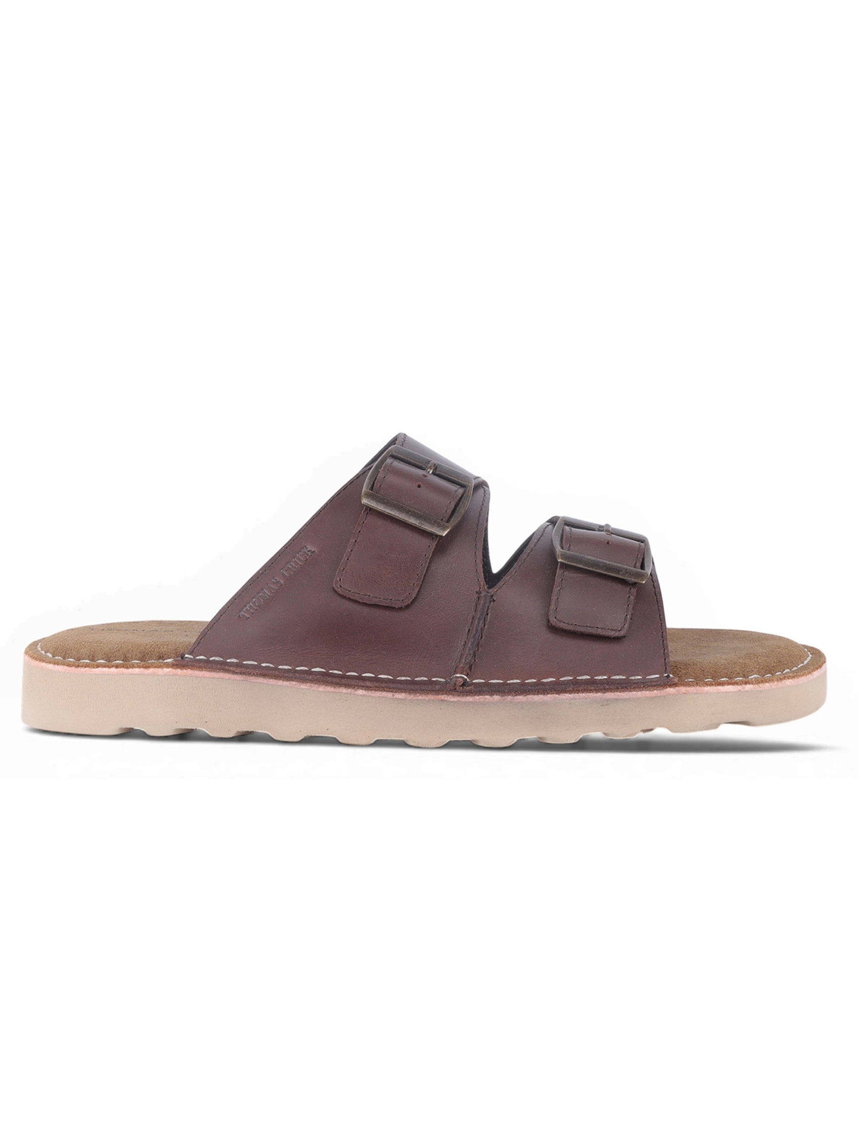 SOLACE Brown Double Buckle Sandals | Premium Casual Slippers with Suede-Textured Footbed |TC-2760BR
