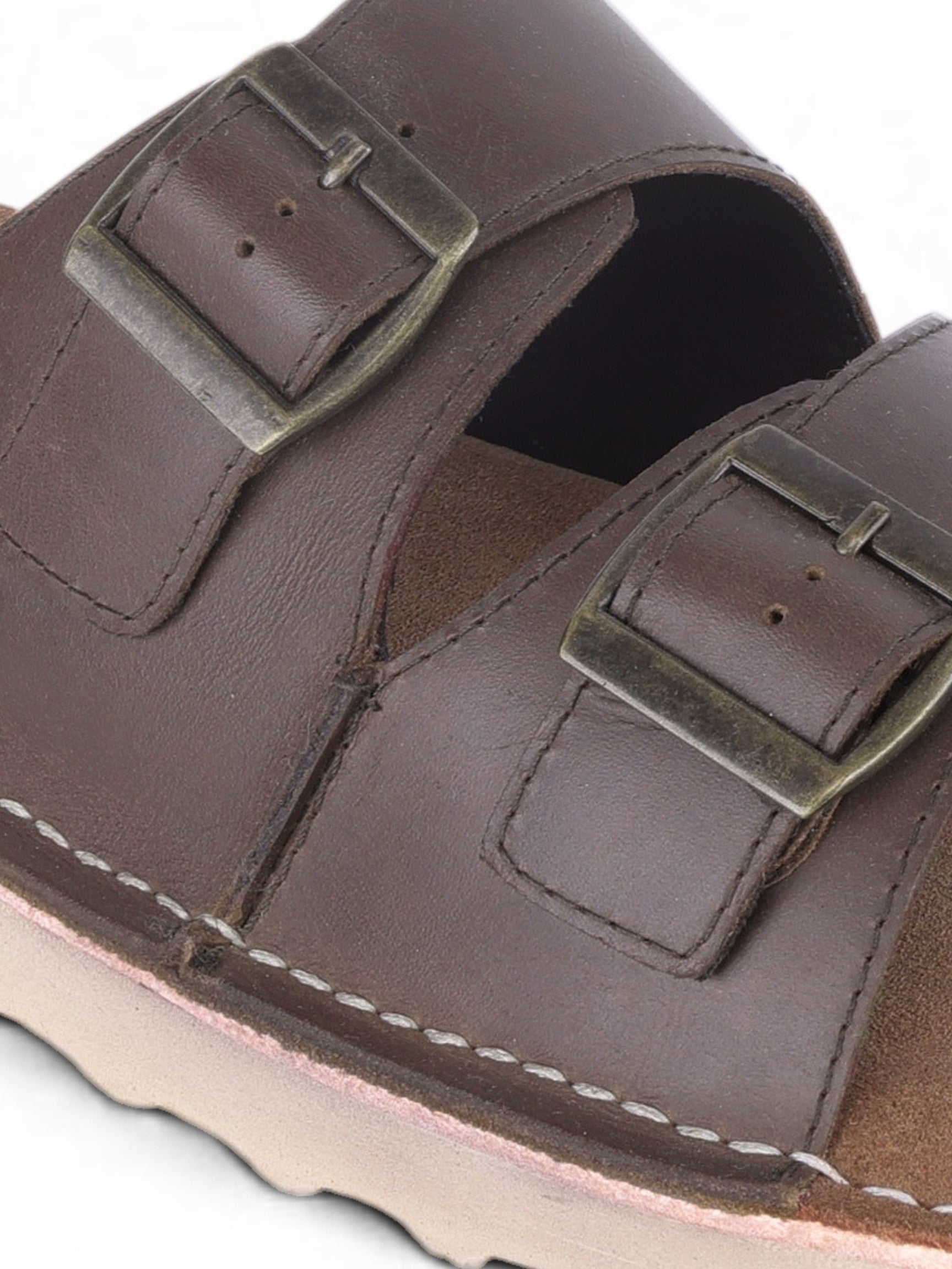 SOLACE Brown Double Buckle Sandals | Premium Casual Slippers with Suede-Textured Footbed |TC-2760BR