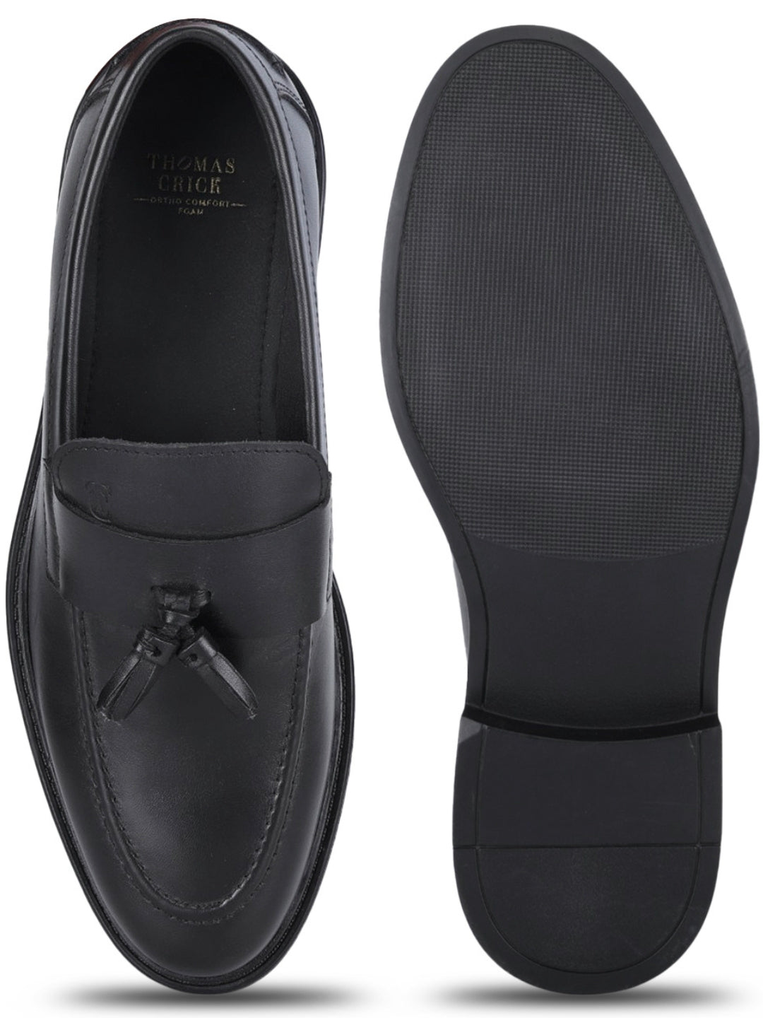 Kingsley Men's Black Genuine Leather Tassel Loafers | Premium Slip-On Formal & Smart Casual Dress Shoes|TC-2654BL