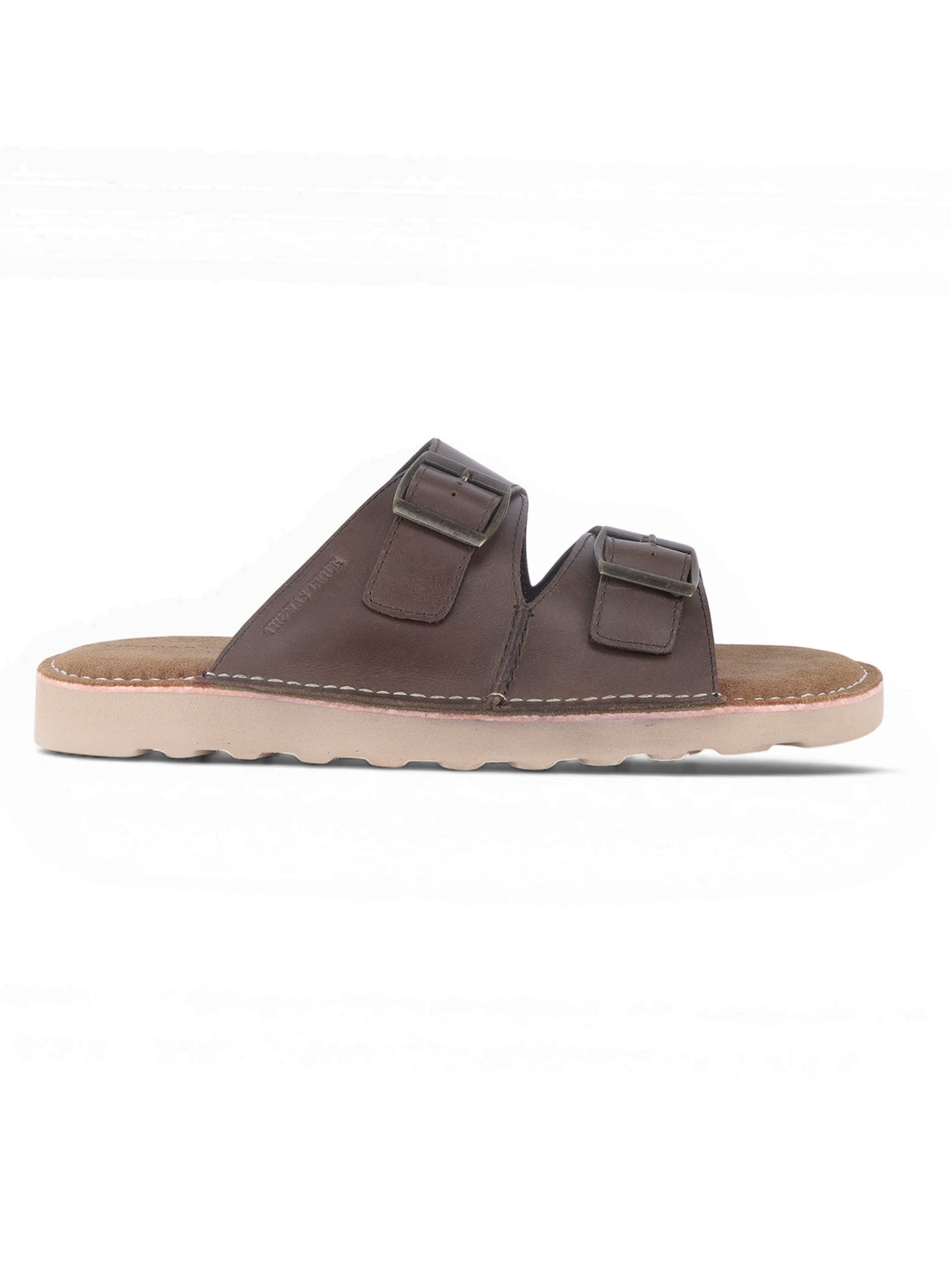 SOLACE Brown Double Buckle Sandals | Premium Casual Slippers with Suede-Textured Footbed |TC-2760BR