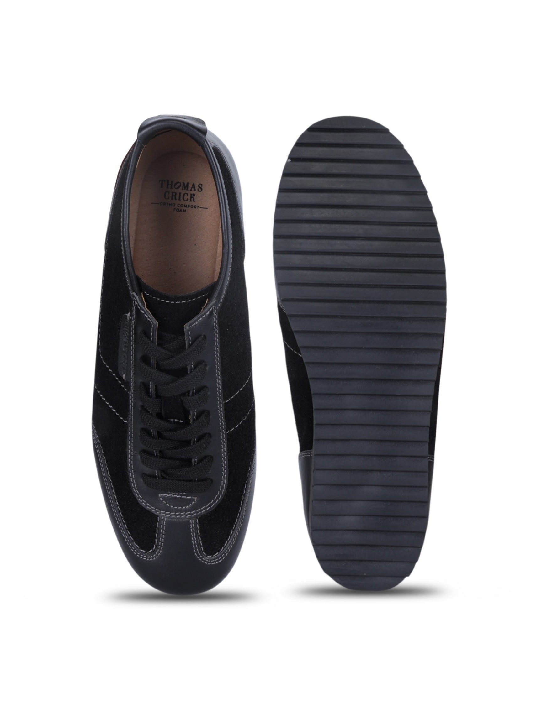 PICKTON Black Suede Sneakers | Premium European Styling Lace-Up Shoes |TC-2647BL