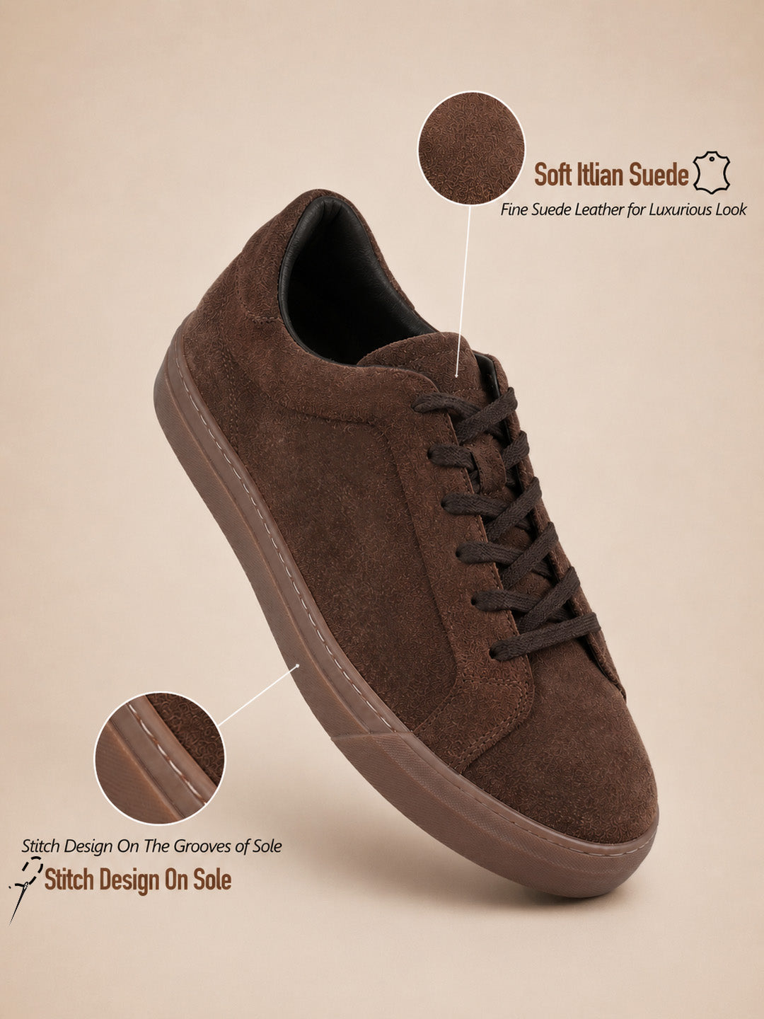 Silva Brown Suede Sneakers | Minimalist Low-Top Retro Footwear |TC-2648CH