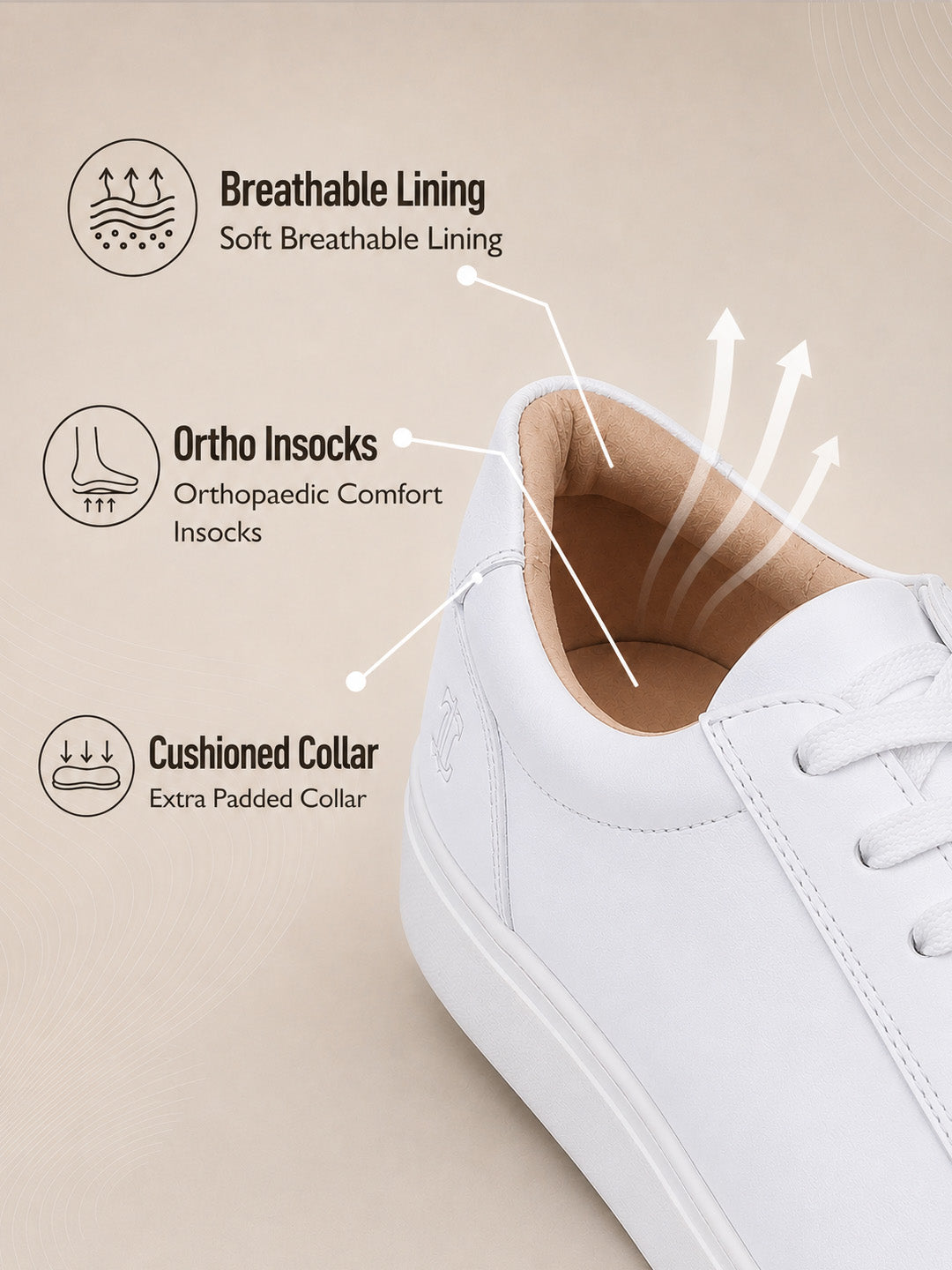 Theo White Sneakers | Premium Smart Casual Lace-Up Shoes | TC-2645WT