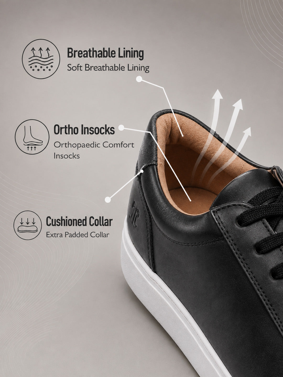 Theo Black Sneakers | Premium Smart Casual Lace-Up Shoes | TC-2645BL
