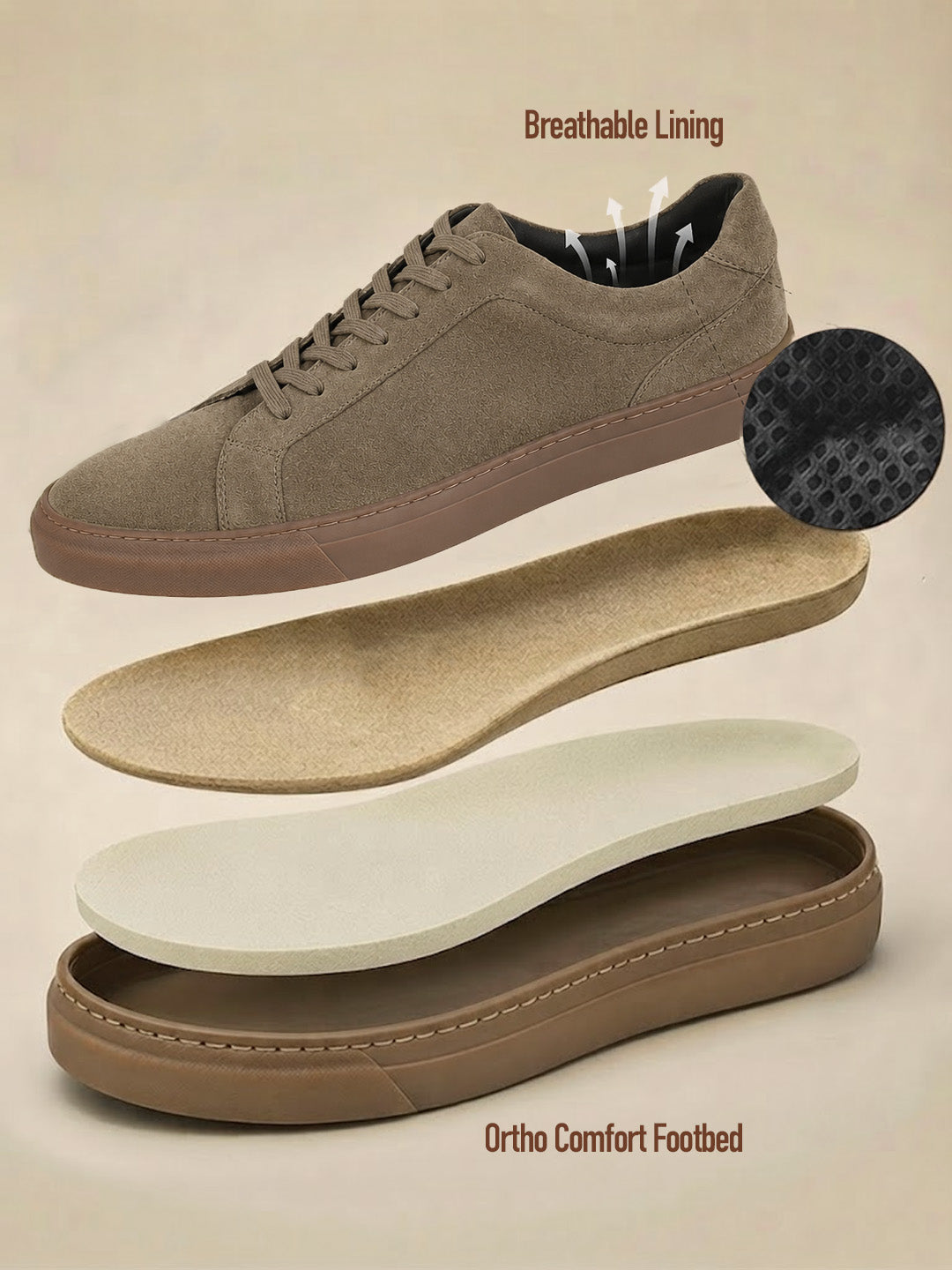 Silva Khaki Suede Sneakers | Minimalist Low-Top Retro Footwear|TC-2648MS