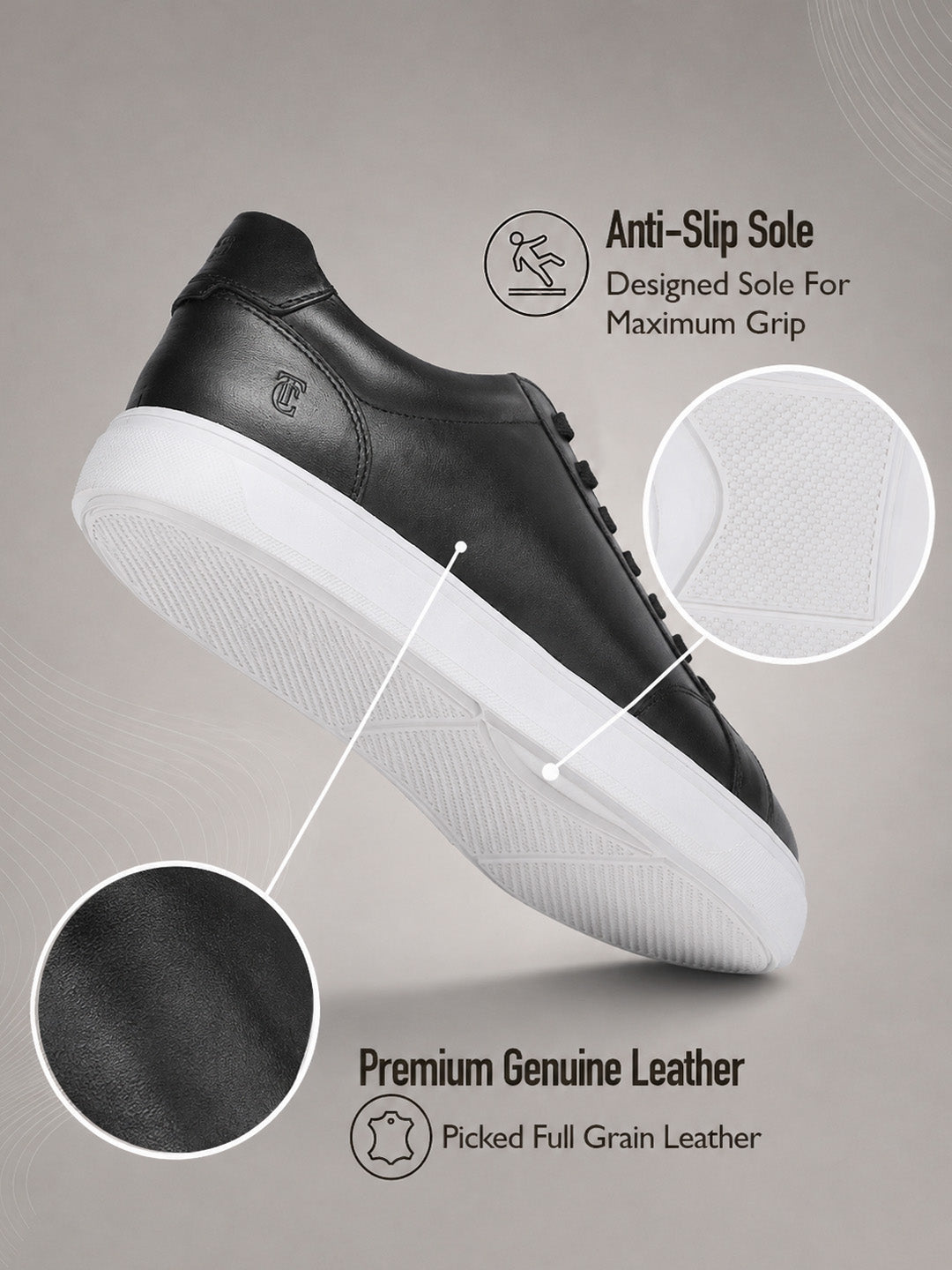 Theo Black Sneakers | Premium Smart Casual Lace-Up Shoes | TC-2645BL
