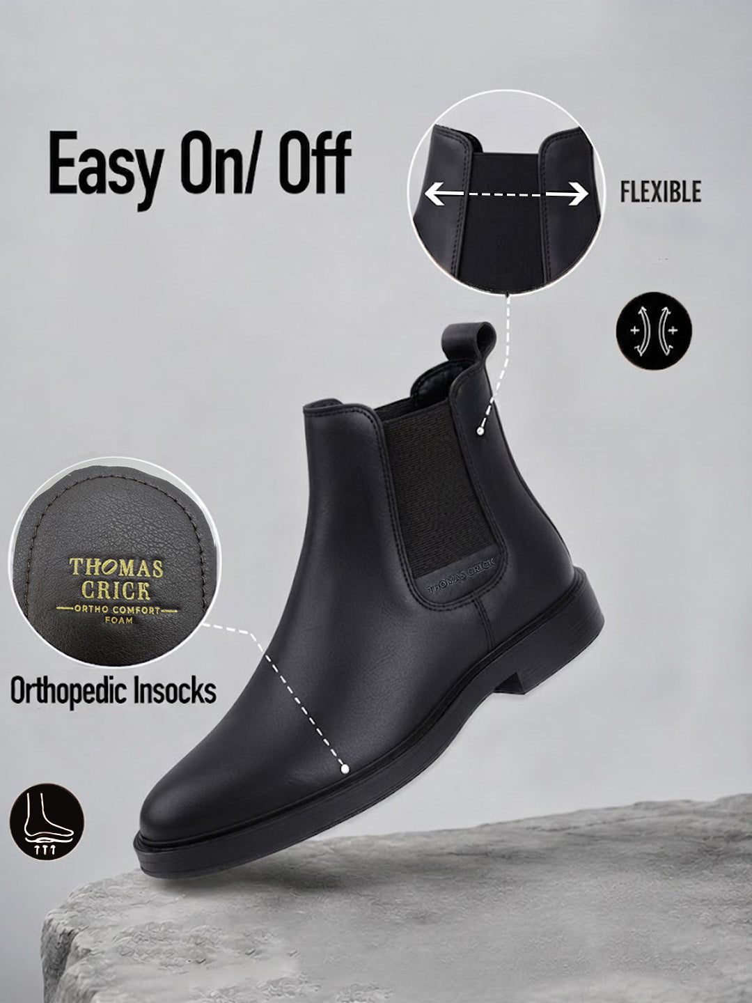 Holborn Black Chelsea Boots |Classic Slip-On Dress Boots with Ortho Comfort Insock|TC-2657BL