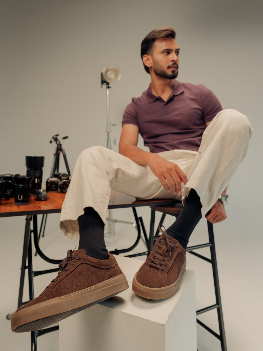 Silva Brown Suede Sneakers | Minimalist Low-Top Retro Footwear |TC-2648CH