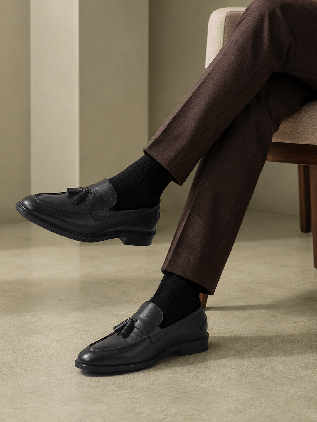 Kingsley Men's Black Genuine Leather Tassel Loafers | Premium Slip-On Formal & Smart Casual Dress Shoes|TC-2654BL