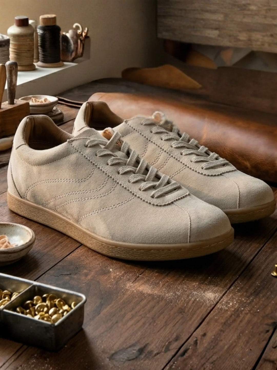 Greg Off White Suede Sneakers | Lightweight Smart Casual Lace-Up Shoes|TC-2649OW