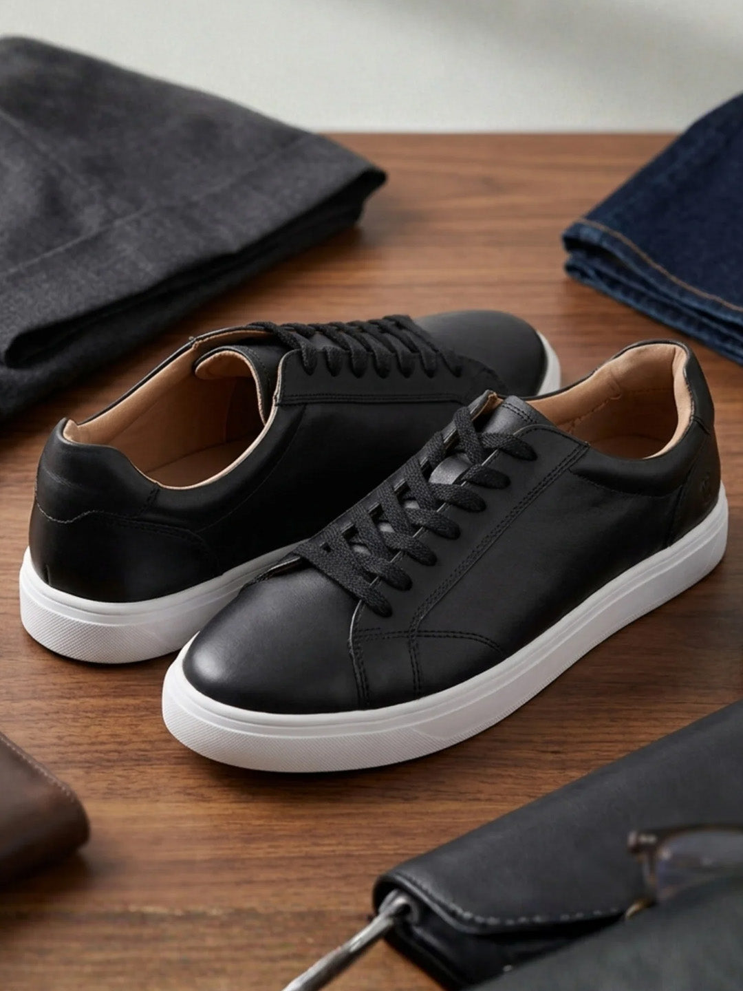 Theo Black Sneakers | Premium Smart Casual Lace-Up Shoes | TC-2645BL