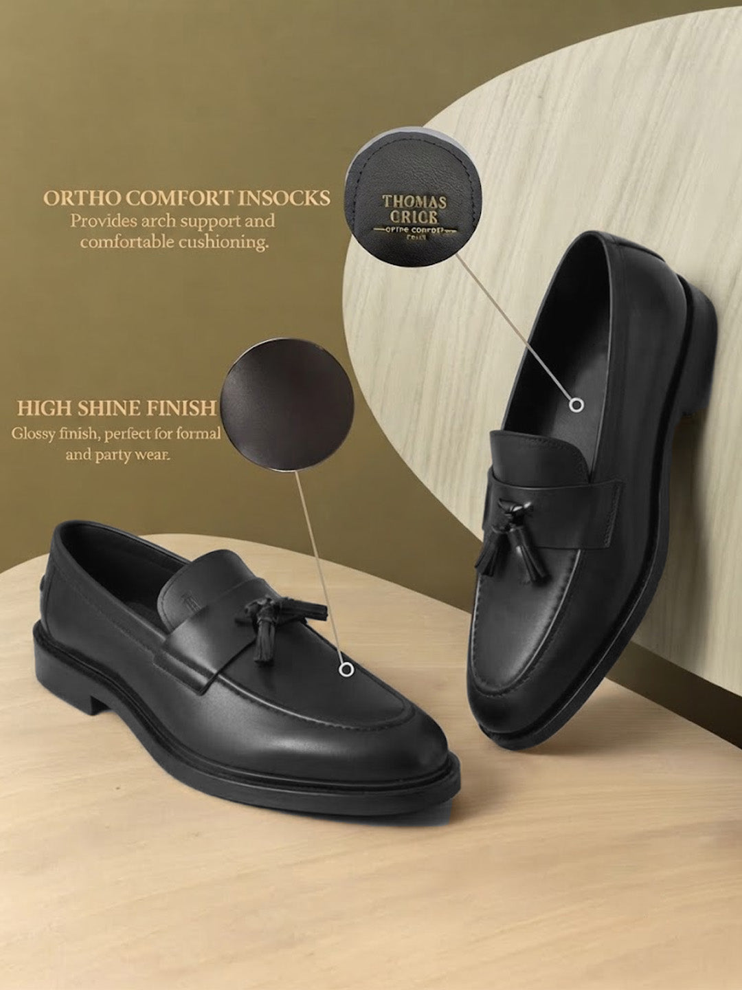 Kingsley Men's Black Genuine Leather Tassel Loafers | Premium Slip-On Formal & Smart Casual Dress Shoes|TC-2654BL