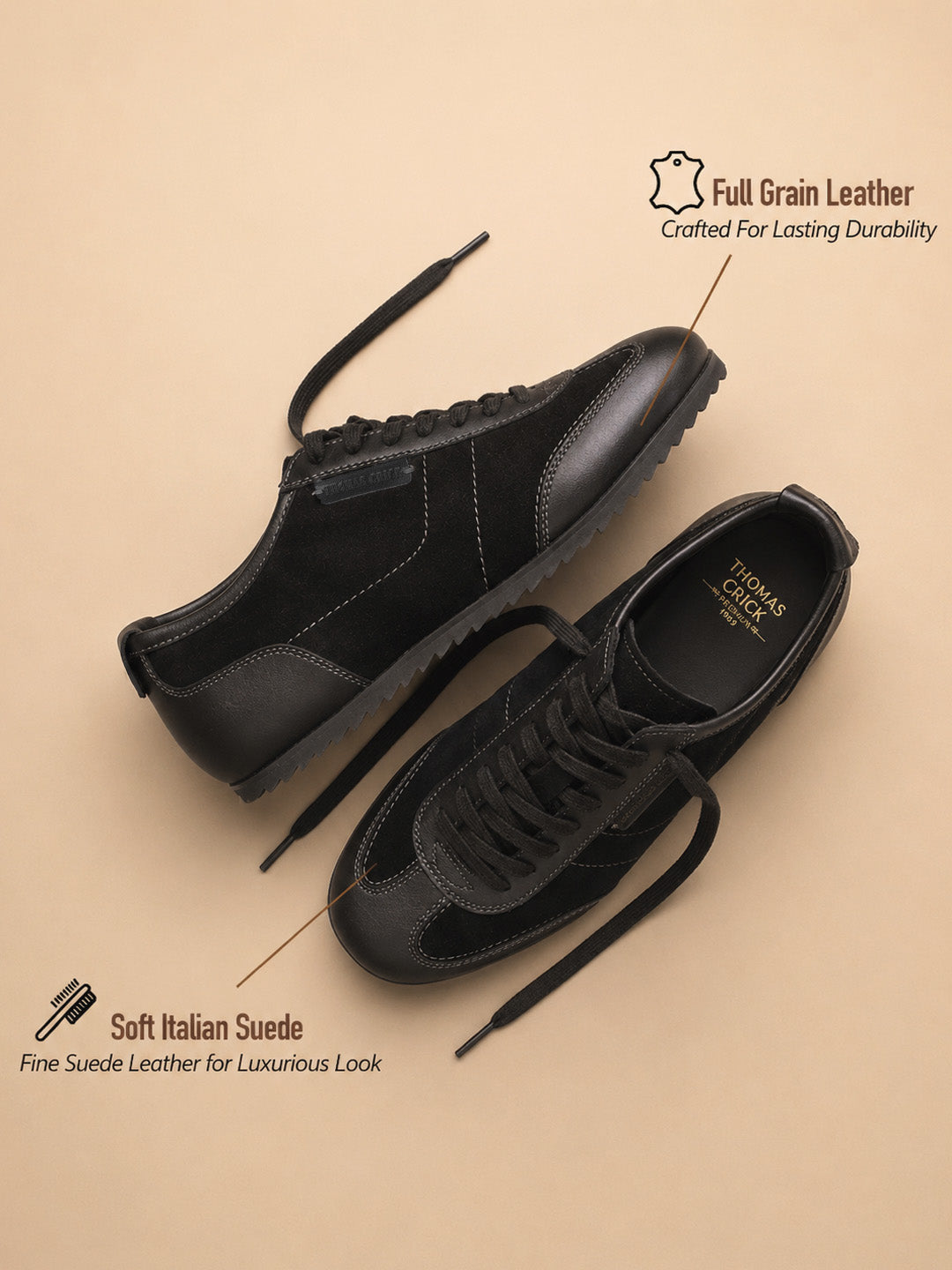 Pickton Black Suede Sneakers | Premium European Styling Lace-Up Shoes |TC-2647BL