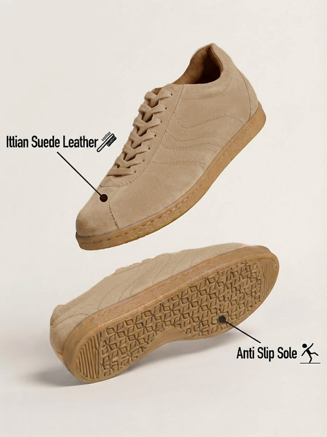 Greg Taupe Suede Sneakers | Lightweight Smart Casual Lace-Up Shoes|TC-2649TP