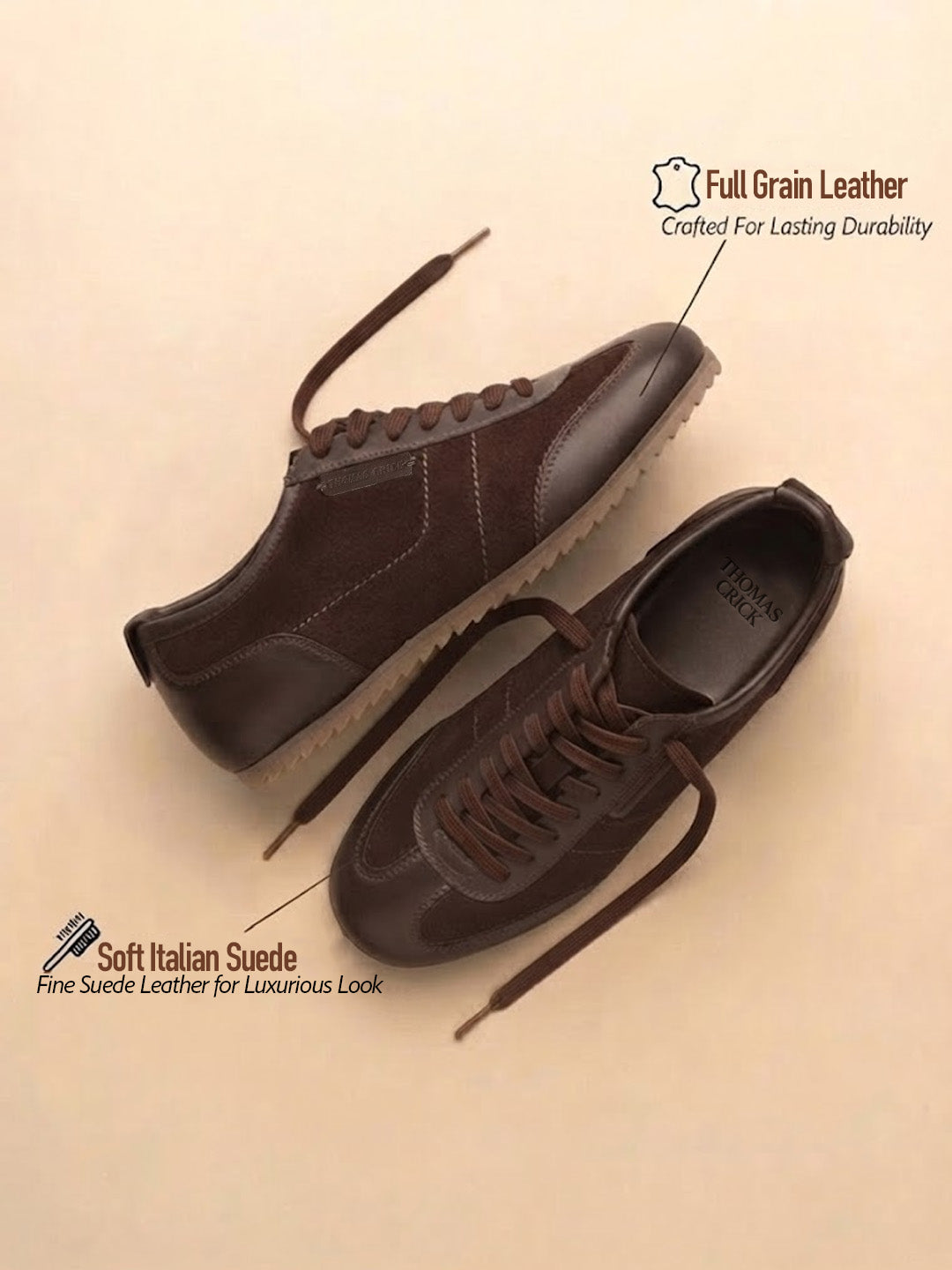Pickton Brown Suede Sneakers | Premium European Styling Lace-Up Shoes |TC-2647BR