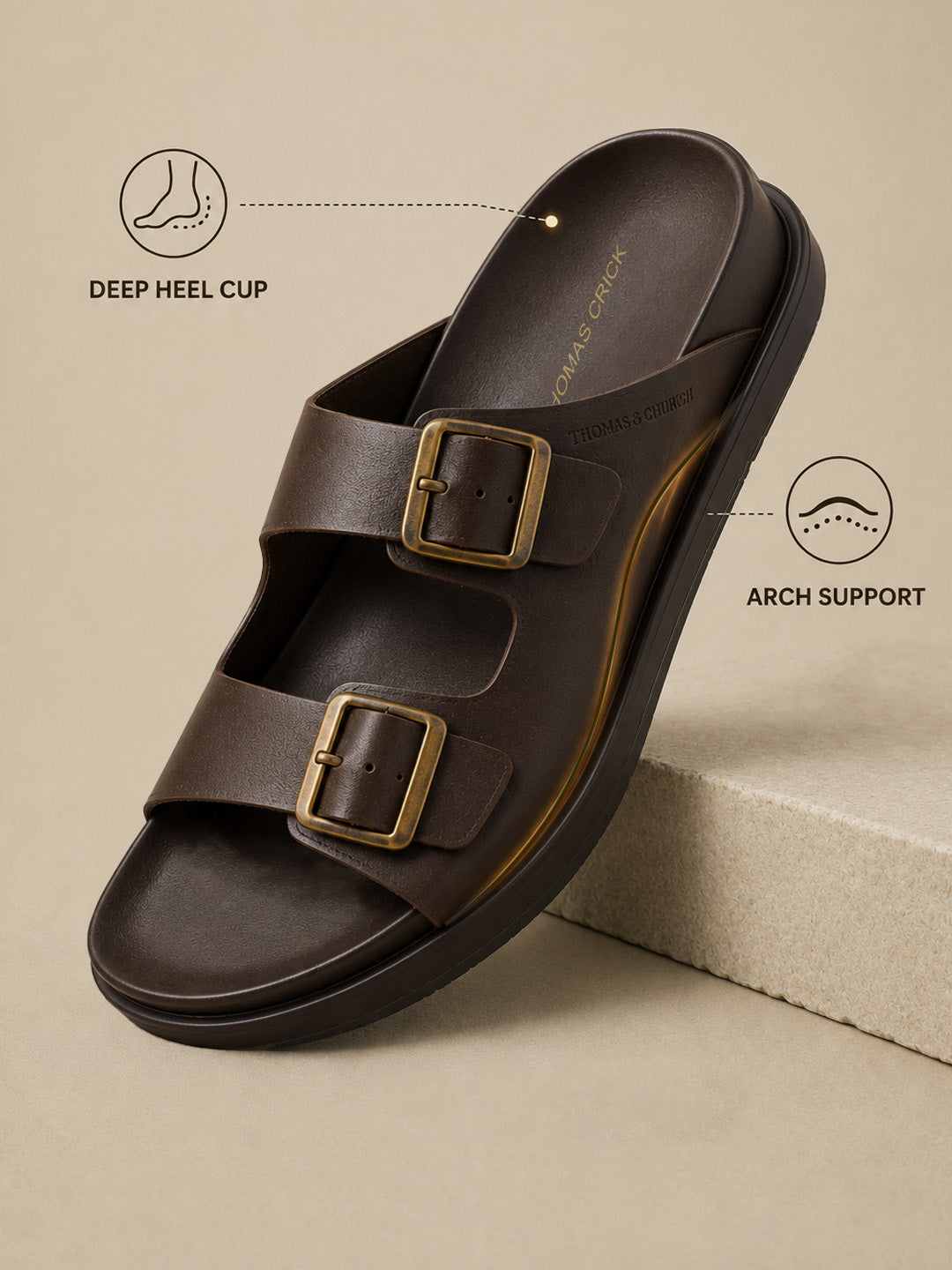 Atlas Brown Sandals | Double Buckle Adjustable Casual Sandals |TC-2761BR