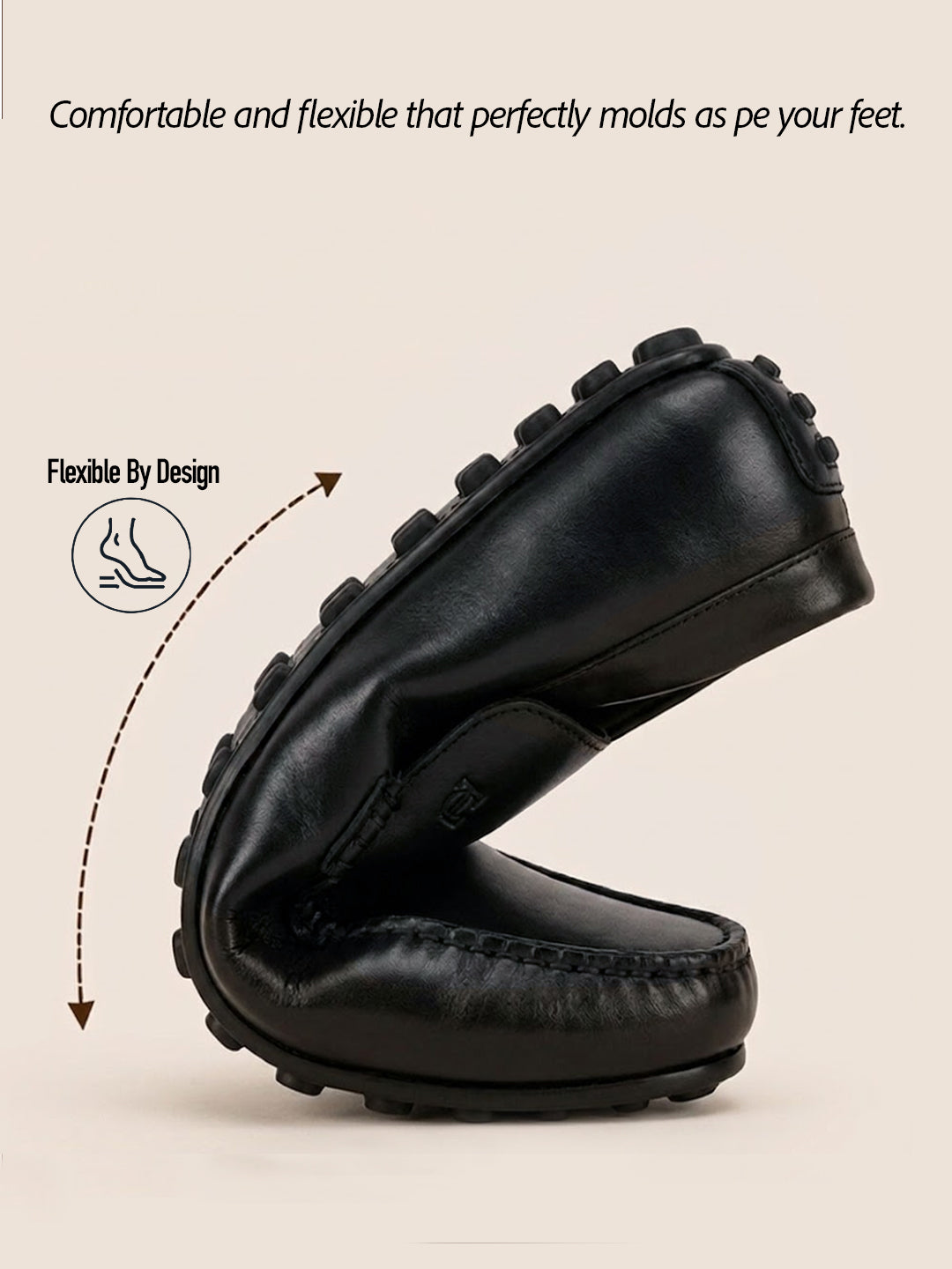 Romano Black Loafers | Slip-On Driving Shoes with Pebbled Traction Pods|TC-2650BL