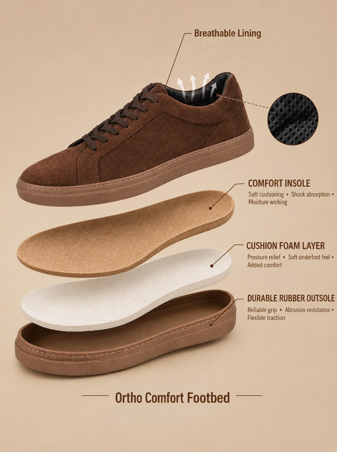 Silva Brown Suede Sneakers | Minimalist Low-Top Retro Footwear |TC-2648CH