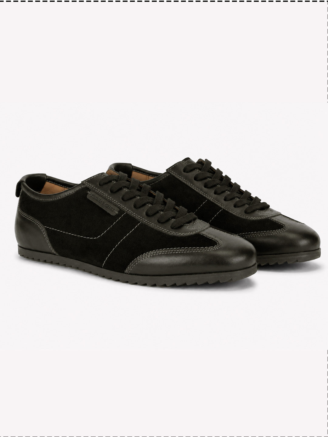 Pickton Black Suede Sneakers | Premium European Styling Lace-Up Shoes |TC-2647BL