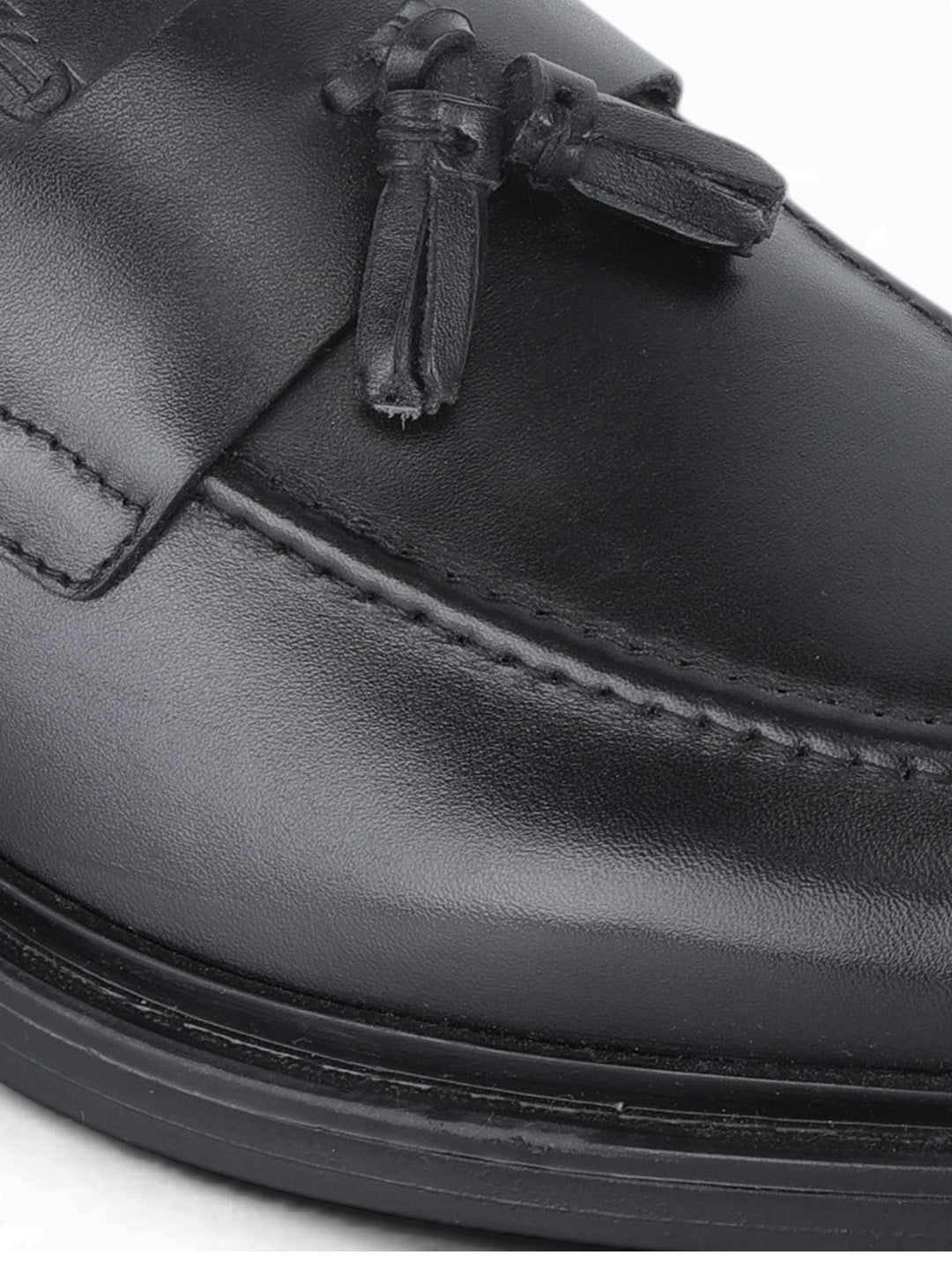 Kingsley Men's Black Genuine Leather Tassel Loafers | Premium Slip-On Formal & Smart Casual Dress Shoes|TC-2654BL