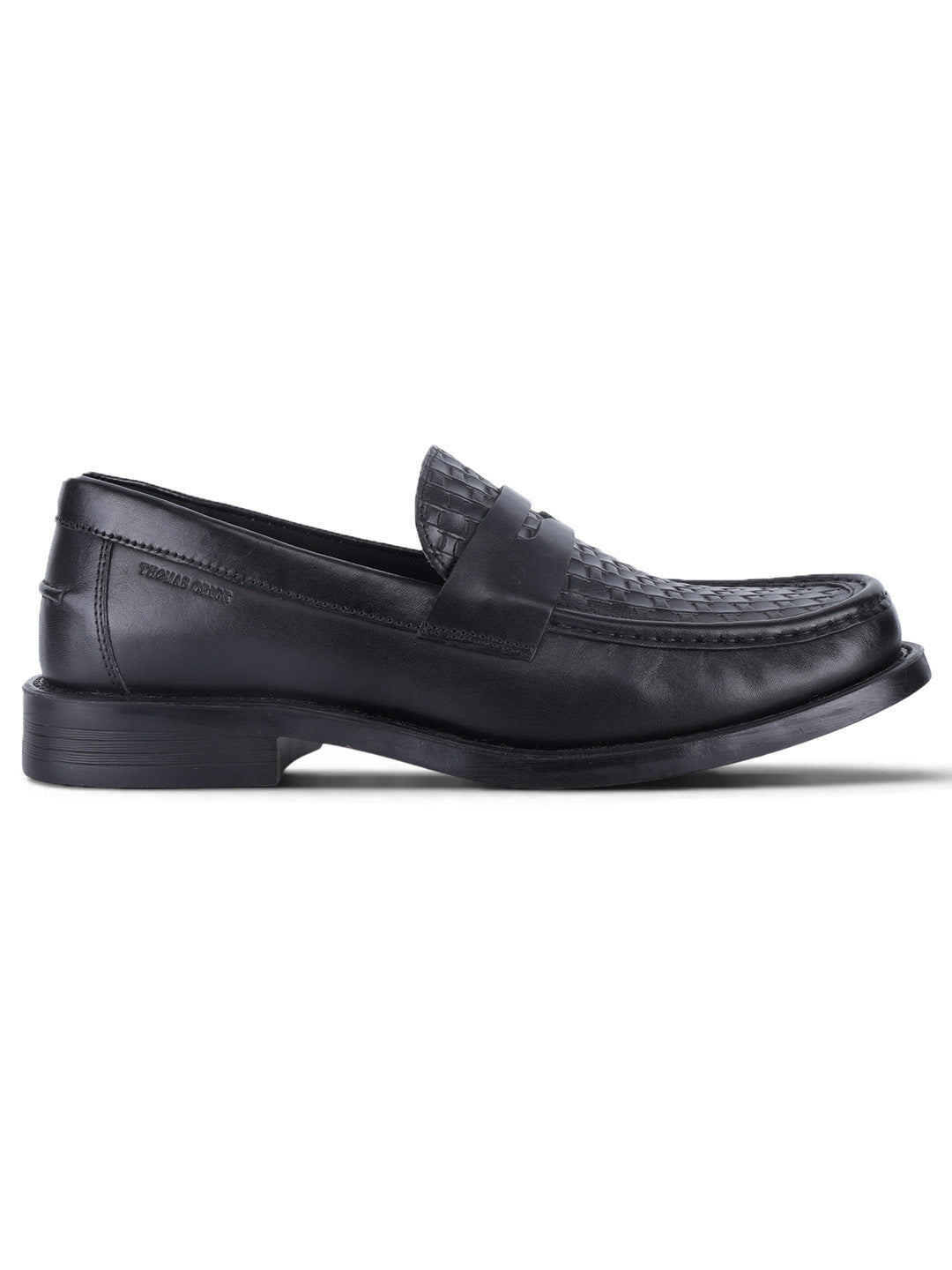 Euston Men's Black Woven Texture Genuine Leather Penny Loafers | Premium Slip-On Formal & Smart Casual Dress Shoes|TC-2653BL