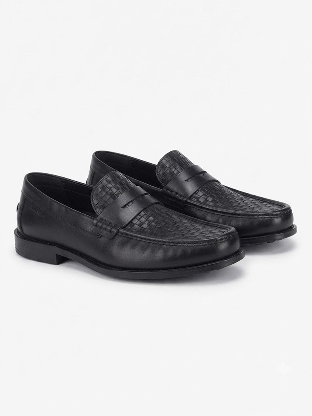 Euston Men's Black Woven Texture Genuine Leather Penny Loafers | Premium Slip-On Formal & Smart Casual Dress Shoes|TC-2653BL