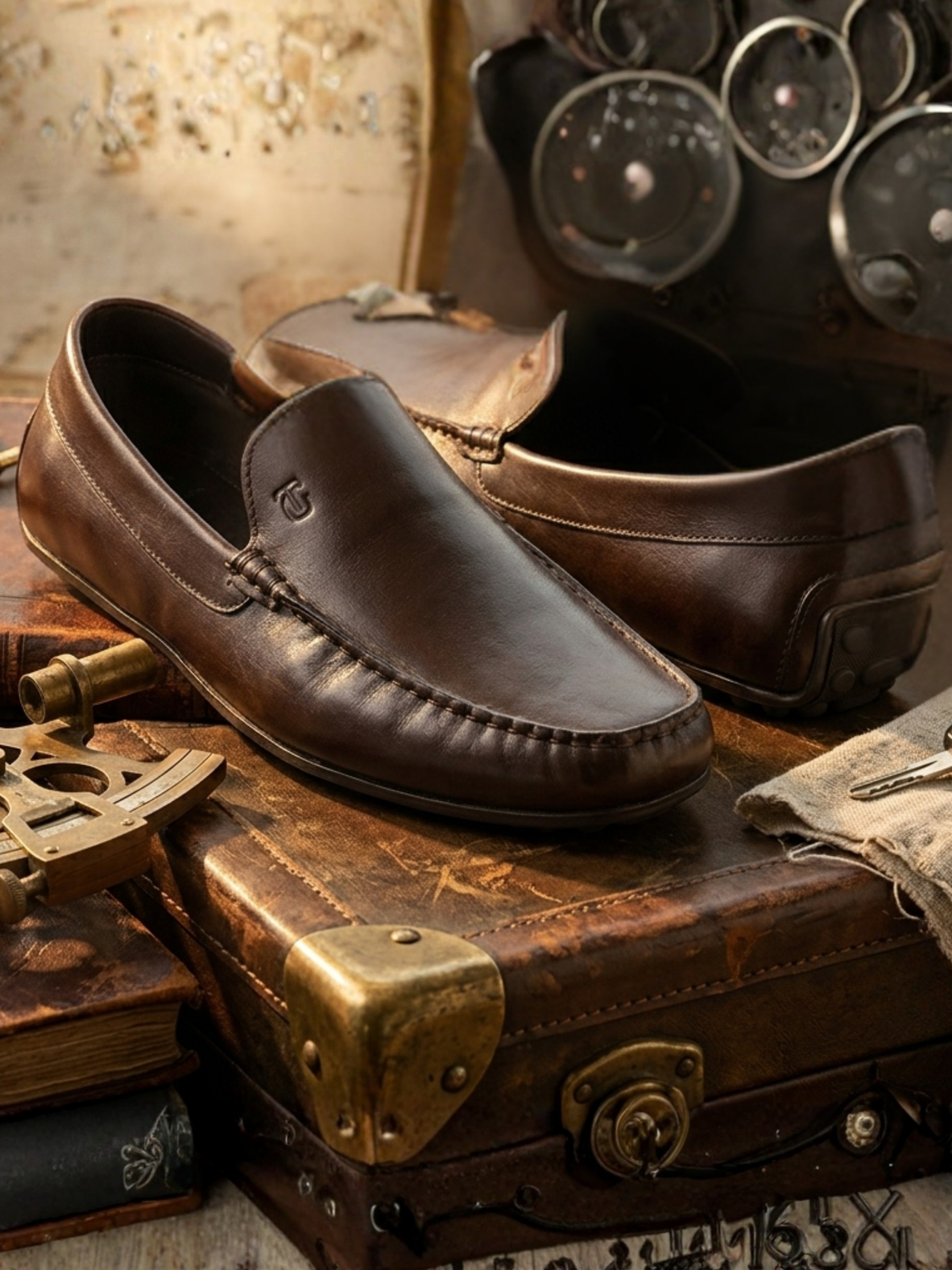 ROMANO Brown Loafers | Slip-On Driving Shoes with Pebbled Traction Pods|TC-2650BR