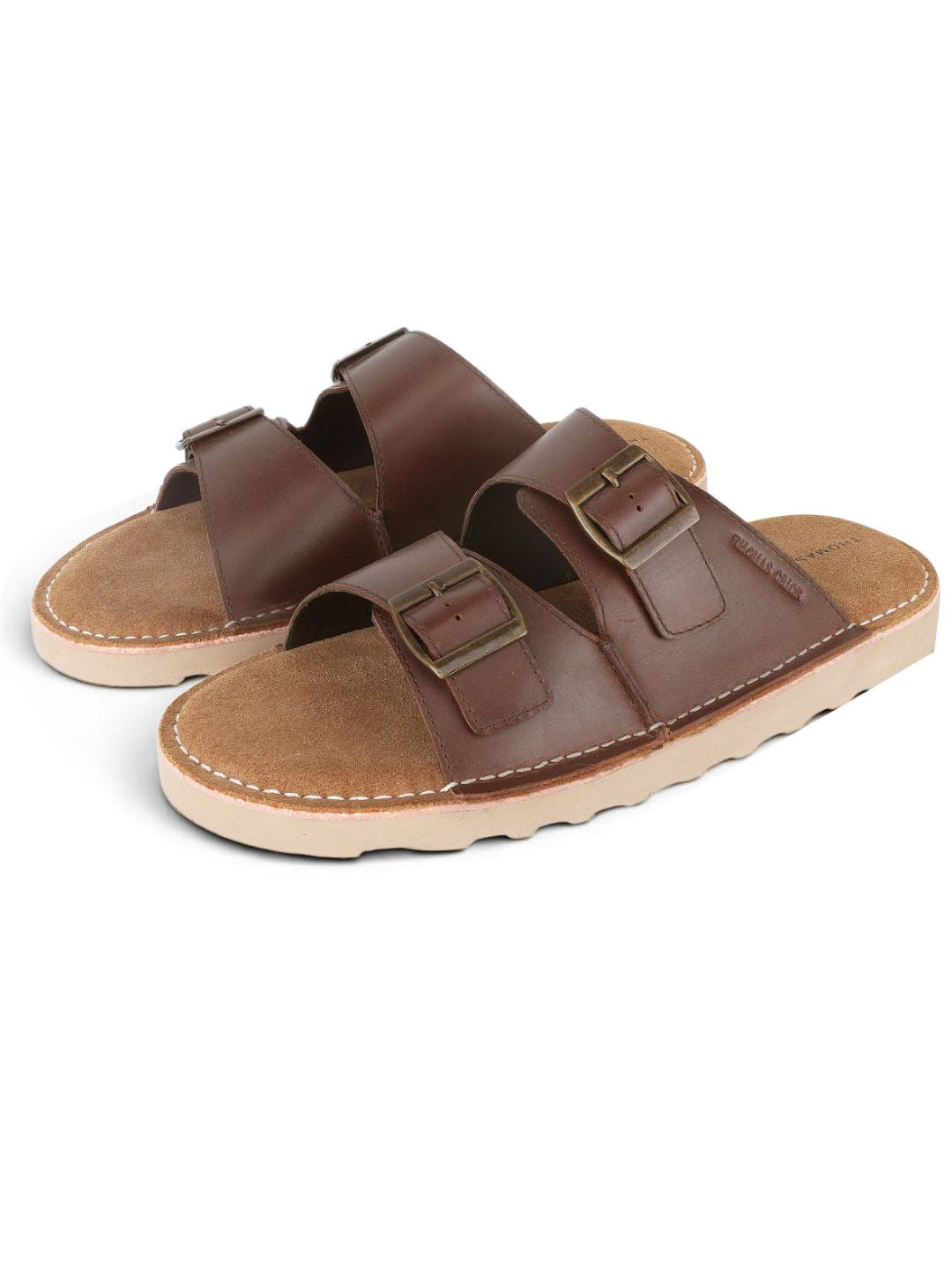 Solace Brown  Double Buckle Sandals | Premium Casual Slippers with Suede-Textured Footbed |TC-2760BR