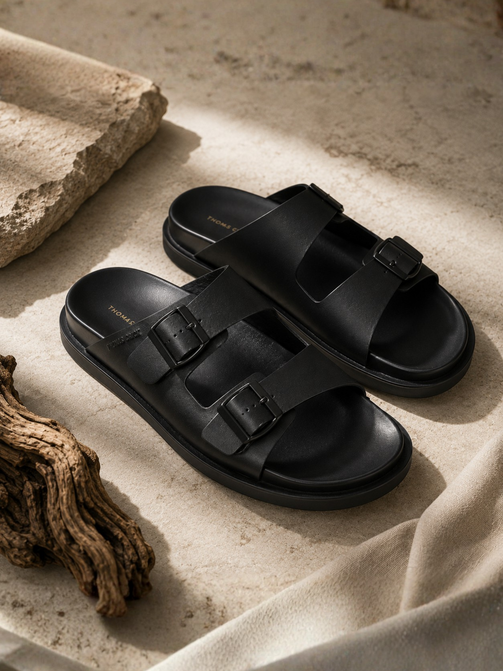 ATLAS Black Sandals | Double Buckle Adjustable Casual Sandals |TC-2761BL