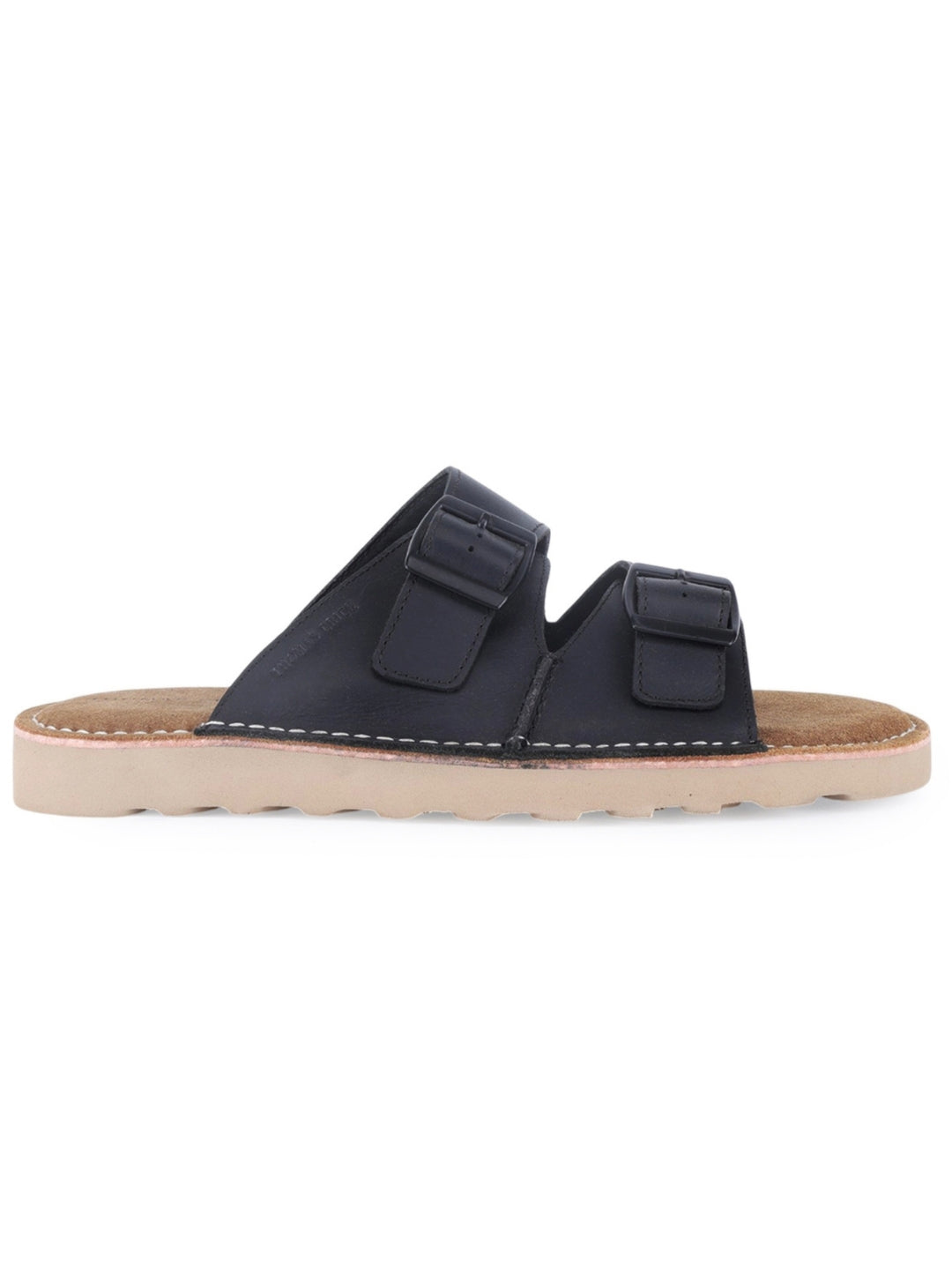 SOLACE Black  Double Buckle Sandals | Premium Casual Slippers with Suede-Textured Footbed |TC-2760BL