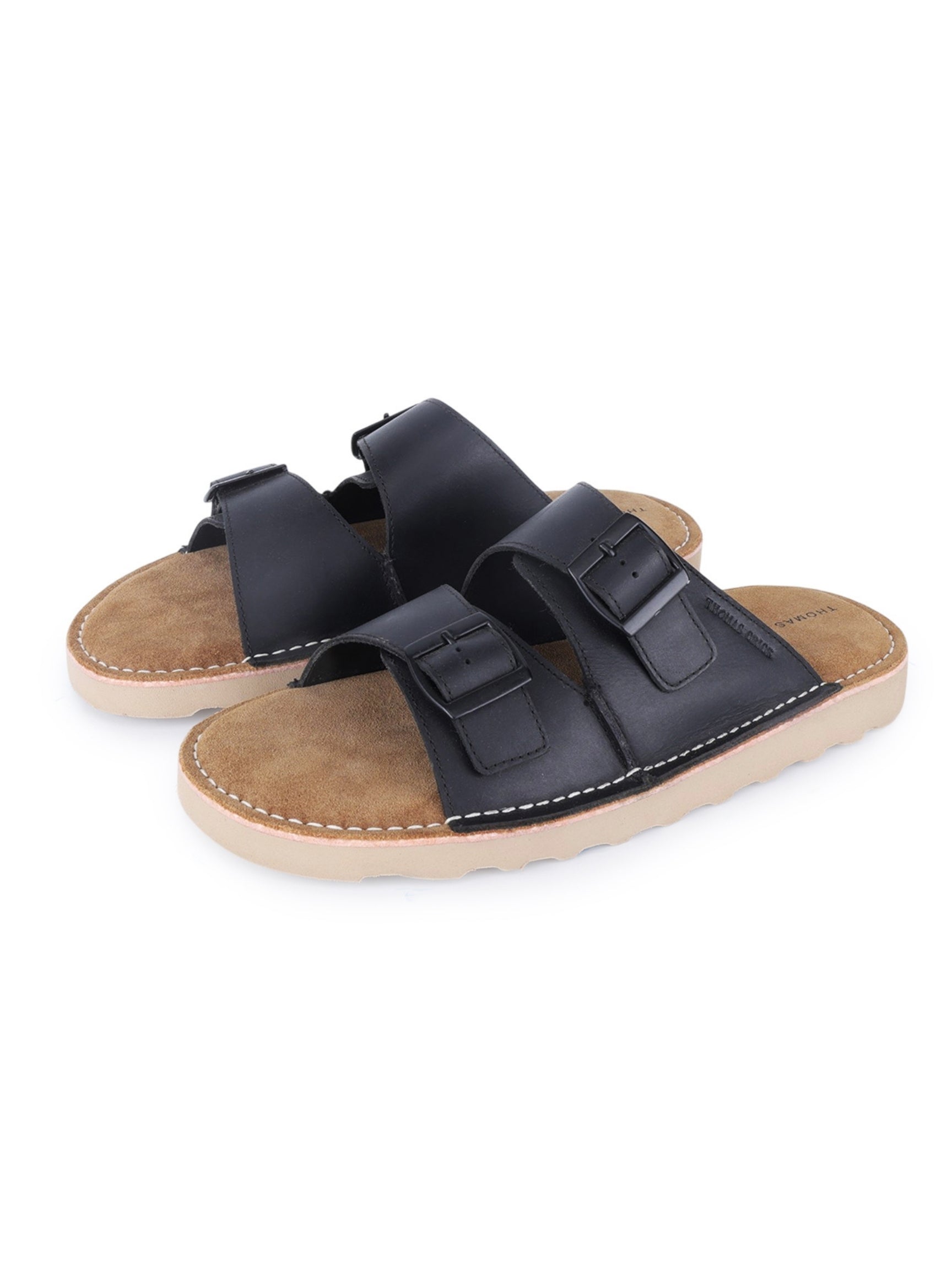 SOLACE Black  Double Buckle Sandals | Premium Casual Slippers with Suede-Textured Footbed |TC-2760BL