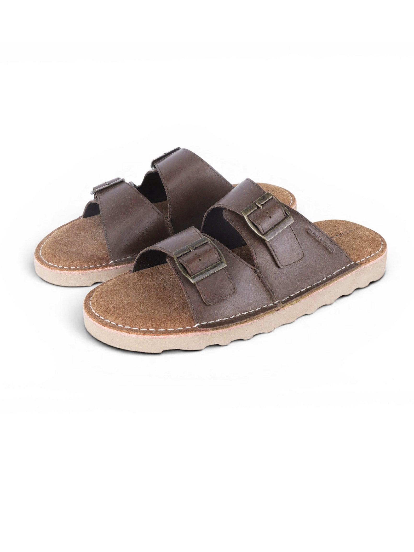 SOLACE Brown  Double Buckle Sandals | Premium Casual Slippers with Suede-Textured Footbed |TC-2760BR