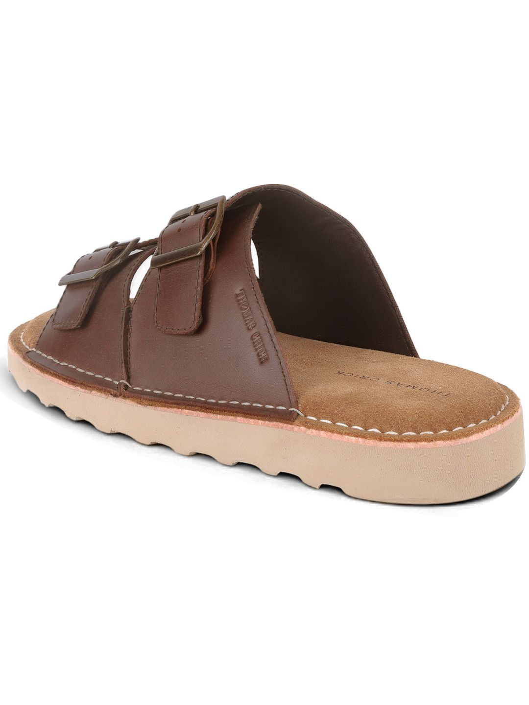 Solace Brown  Double Buckle Sandals | Premium Casual Slippers with Suede-Textured Footbed |TC-2760BR