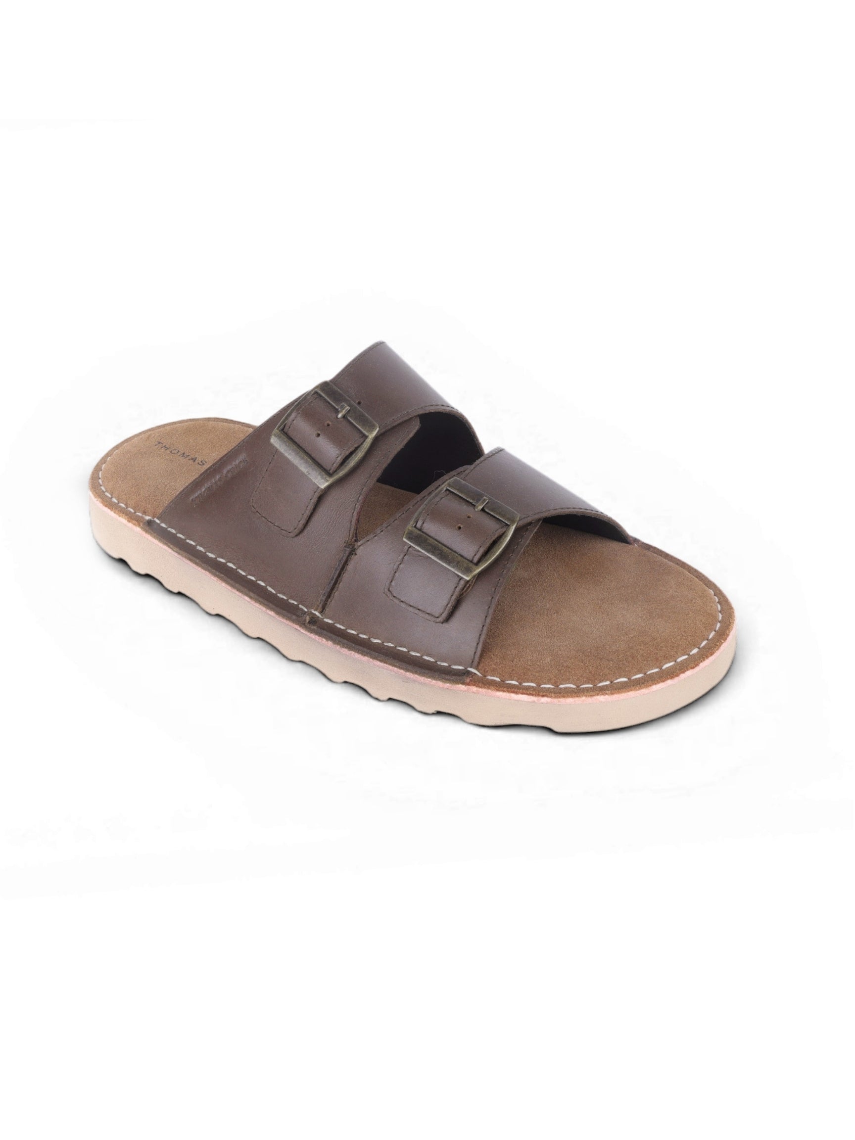 SOLACE Brown  Double Buckle Sandals | Premium Casual Slippers with Suede-Textured Footbed |TC-2760BR