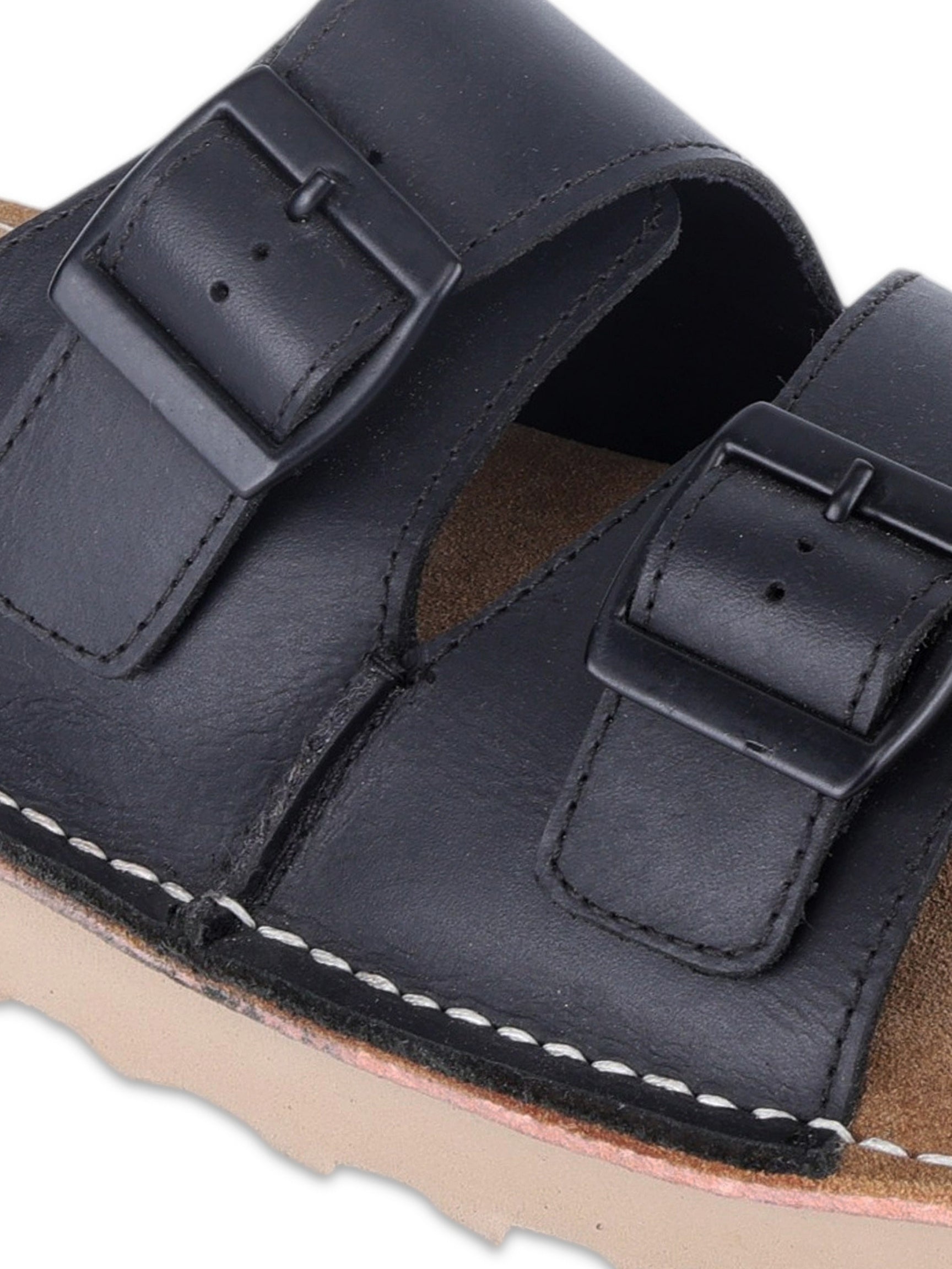 SOLACE Black  Double Buckle Sandals | Premium Casual Slippers with Suede-Textured Footbed |TC-2760BL