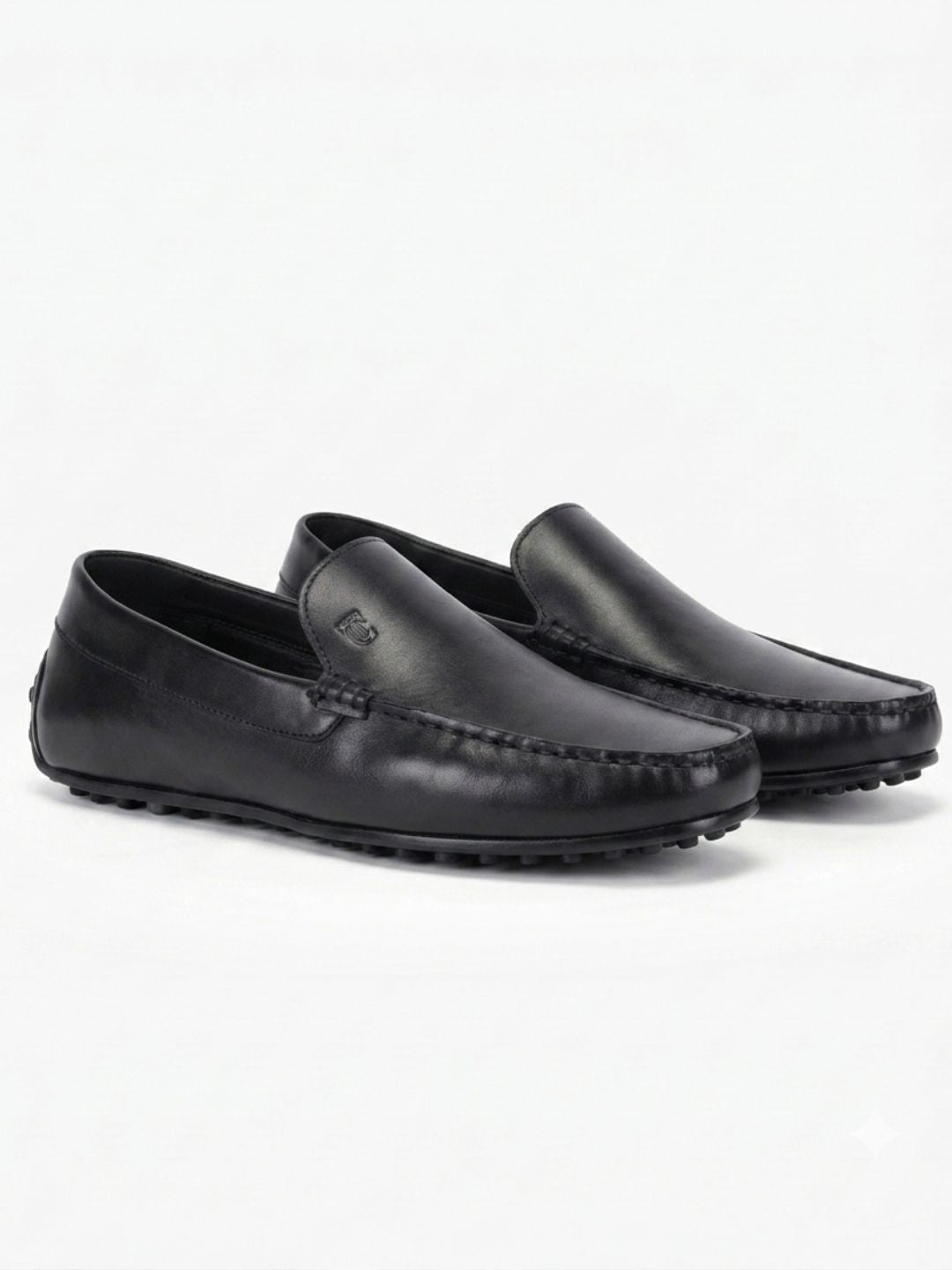 Romano Black Loafers | Slip-On Driving Shoes with Pebbled Traction Pods|TC-2650BL