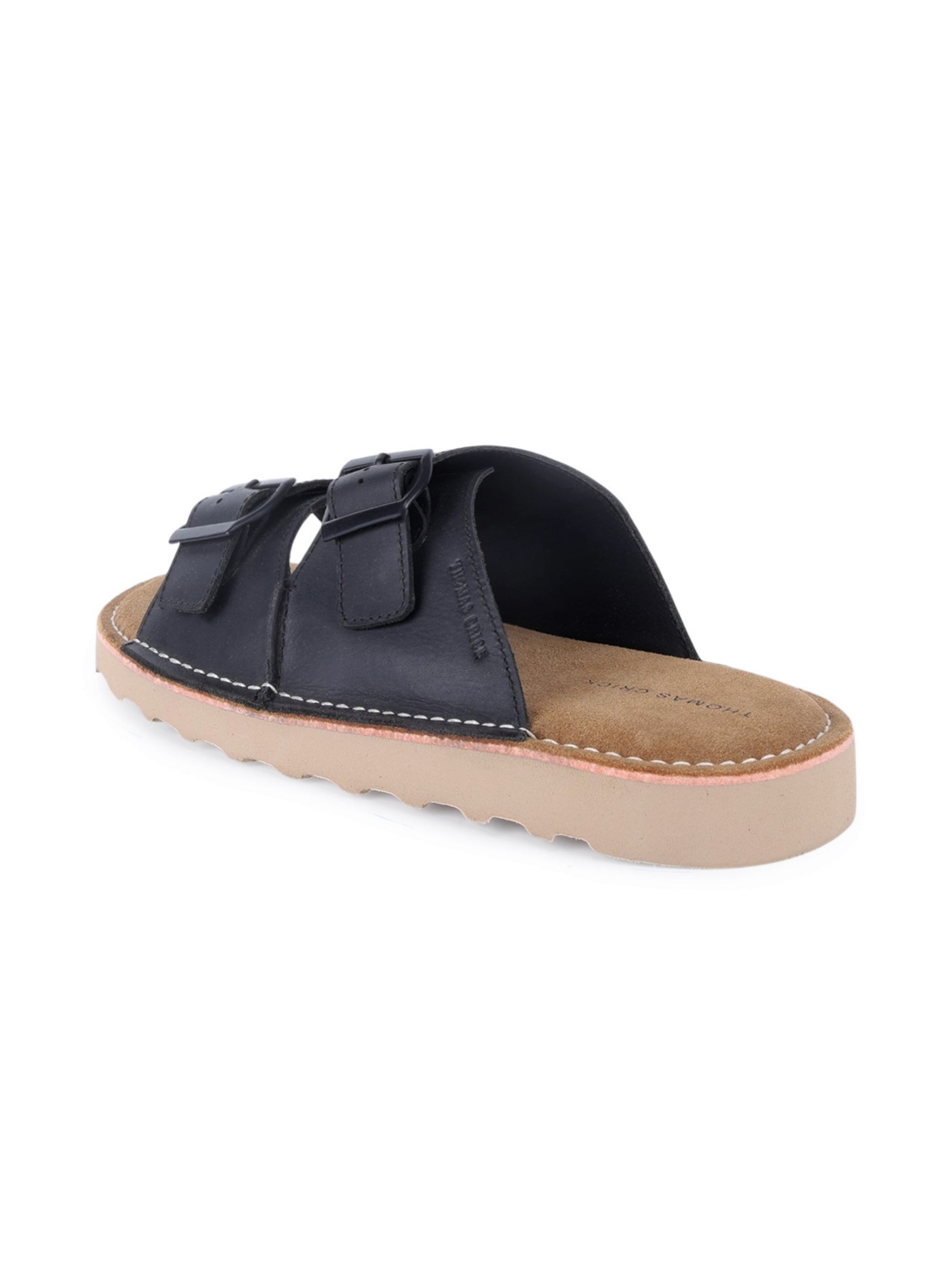 SOLACE Black  Double Buckle Sandals | Premium Casual Slippers with Suede-Textured Footbed |TC-2760BL