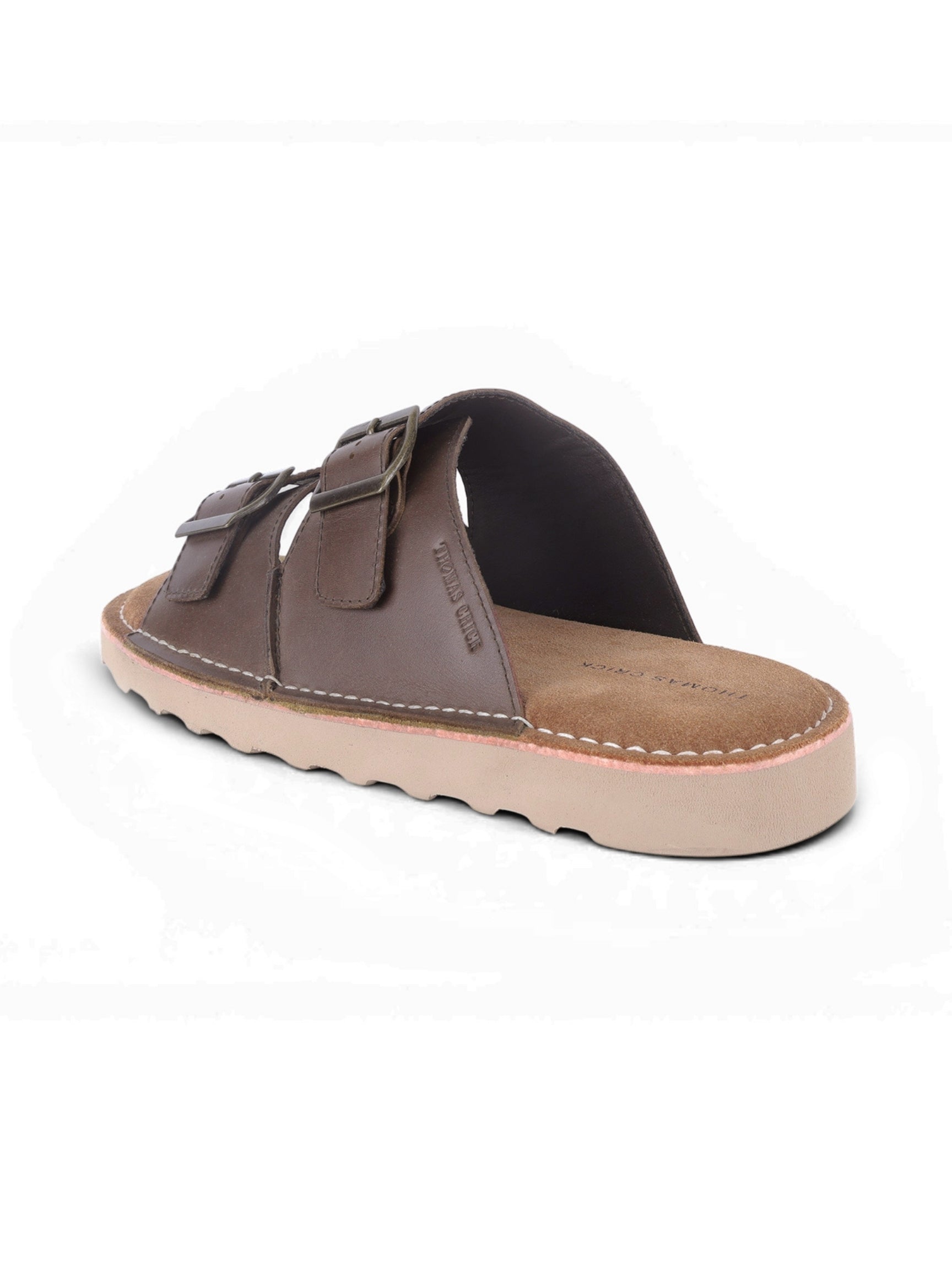 SOLACE Brown  Double Buckle Sandals | Premium Casual Slippers with Suede-Textured Footbed |TC-2760BR