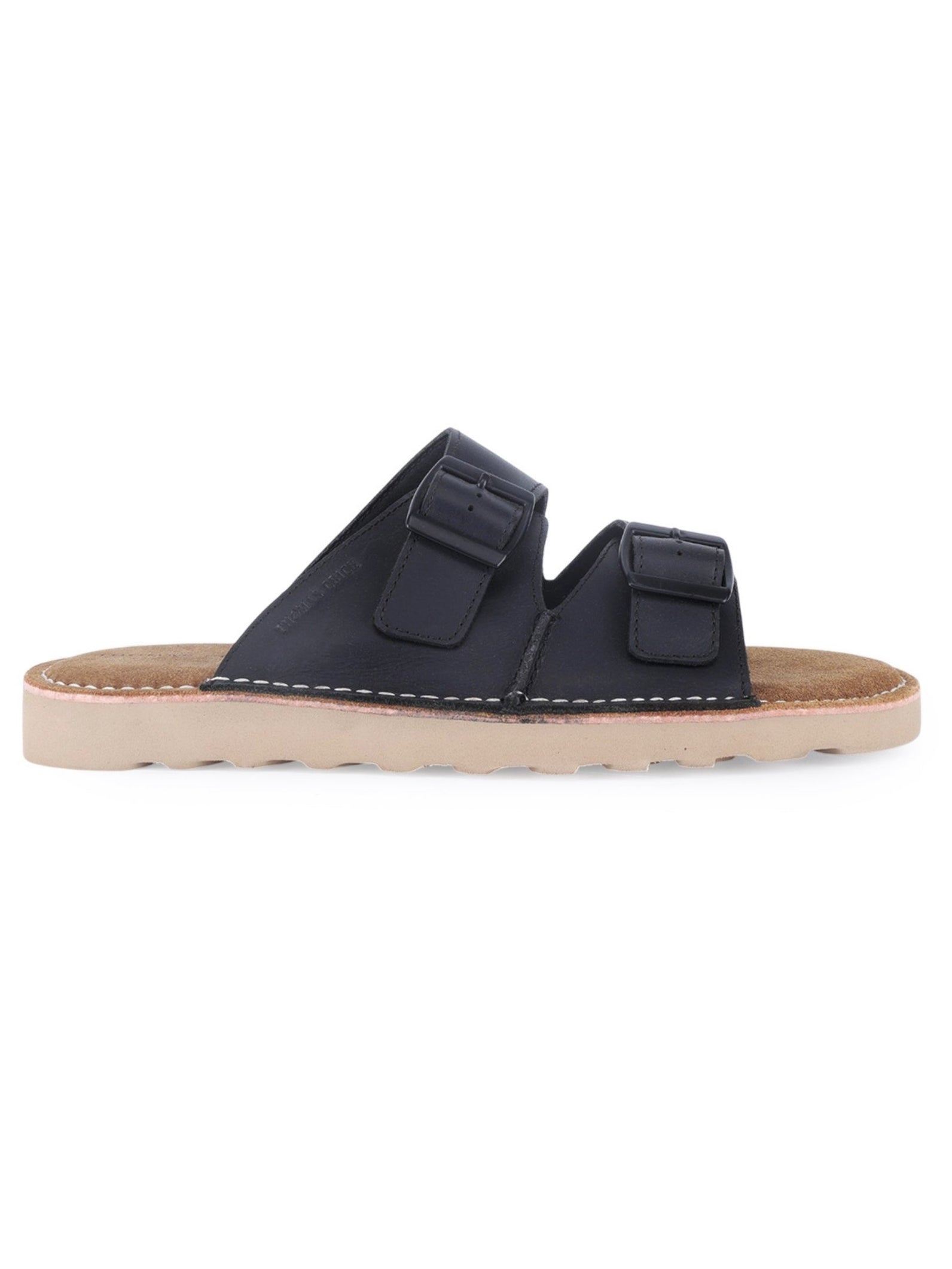 SOLACE Black  Double Buckle Sandals | Premium Casual Slippers with Suede-Textured Footbed |TC-2760BL