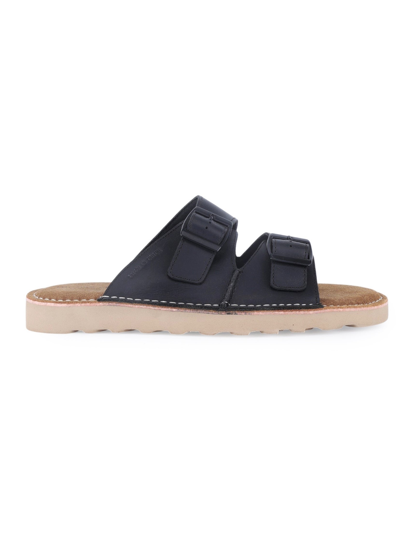SOLACE Black  Double Buckle Sandals | Premium Casual Slippers with Suede-Textured Footbed |TC-2760BL