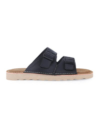 SOLACE Black  Double Buckle Sandals | Premium Casual Slippers with Suede-Textured Footbed |TC-2760BL