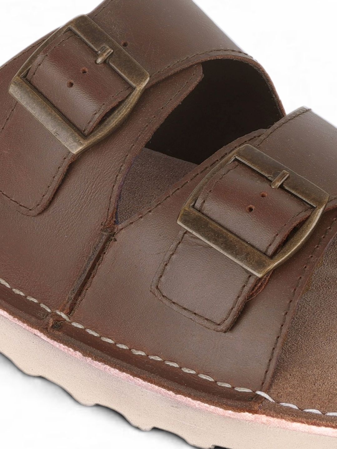 Solace Brown  Double Buckle Sandals | Premium Casual Slippers with Suede-Textured Footbed |TC-2760BR