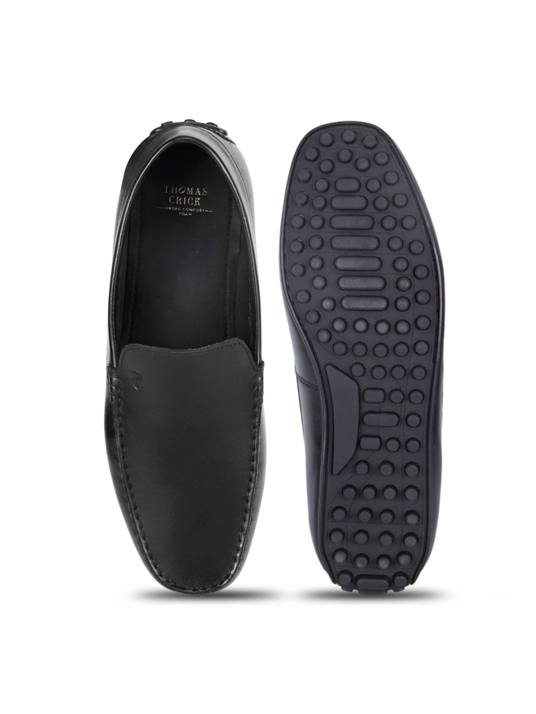 ROMANO Black Loafers | Slip-On Driving Shoes with Pebbled Traction Pods|TC-2650BL