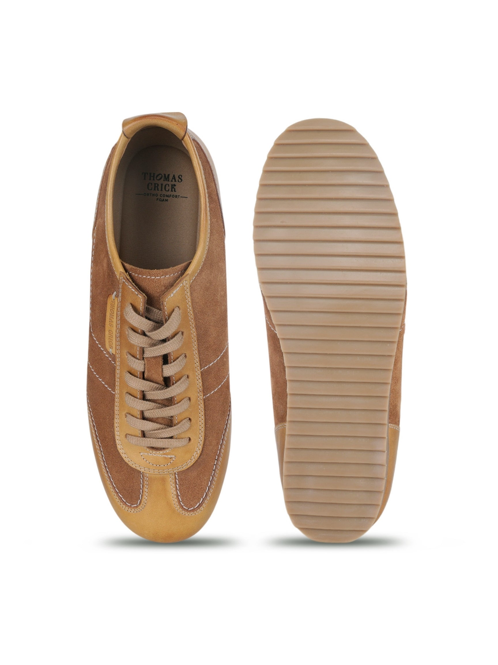 PICKTON Tan Suede Sneakers | Premium European  Styling Lace-Up Shoes |TC-2647TN
