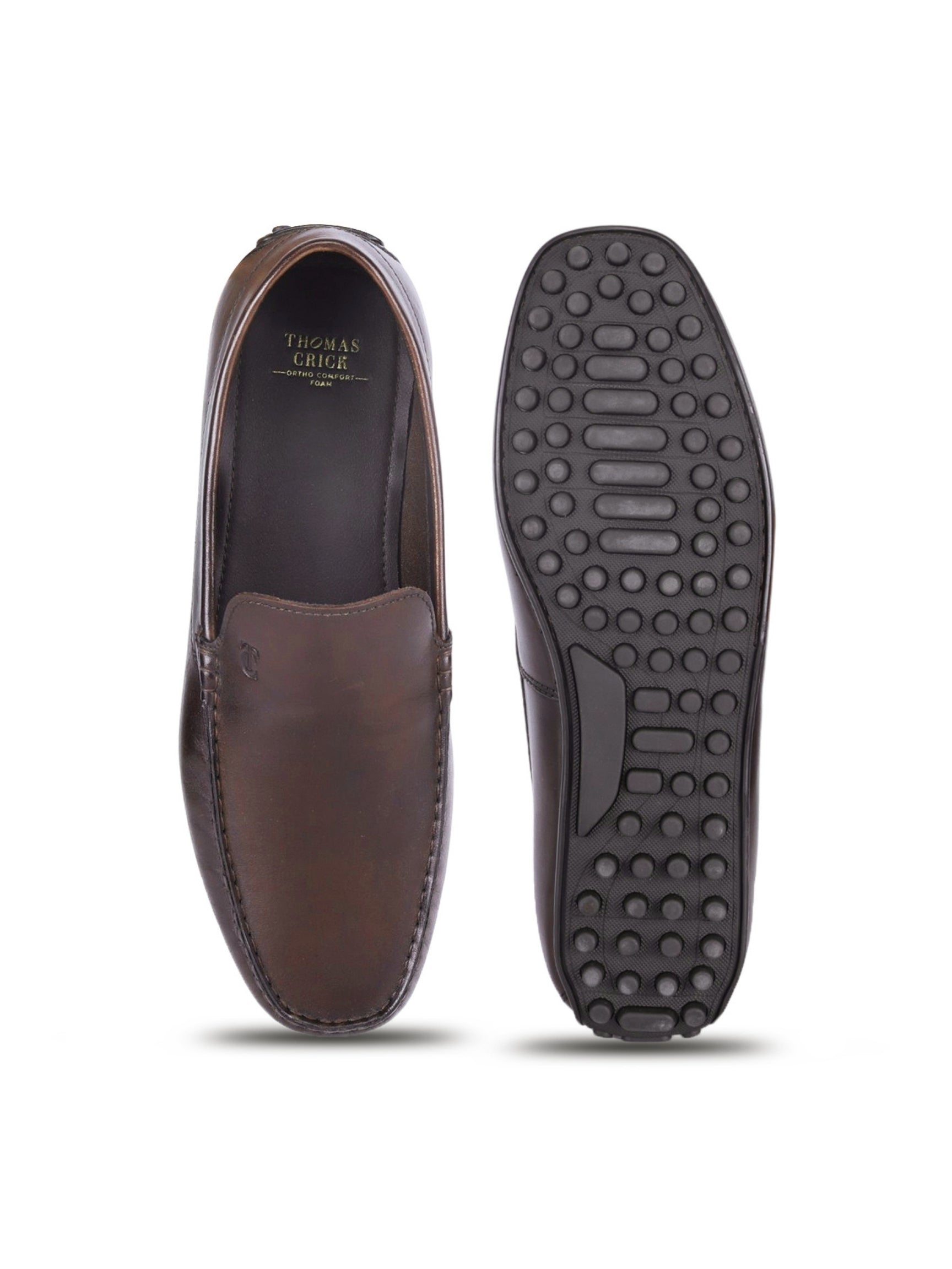 ROMANO Brown Loafers | Slip-On Driving Shoes with Pebbled Traction Pods|TC-2650BR