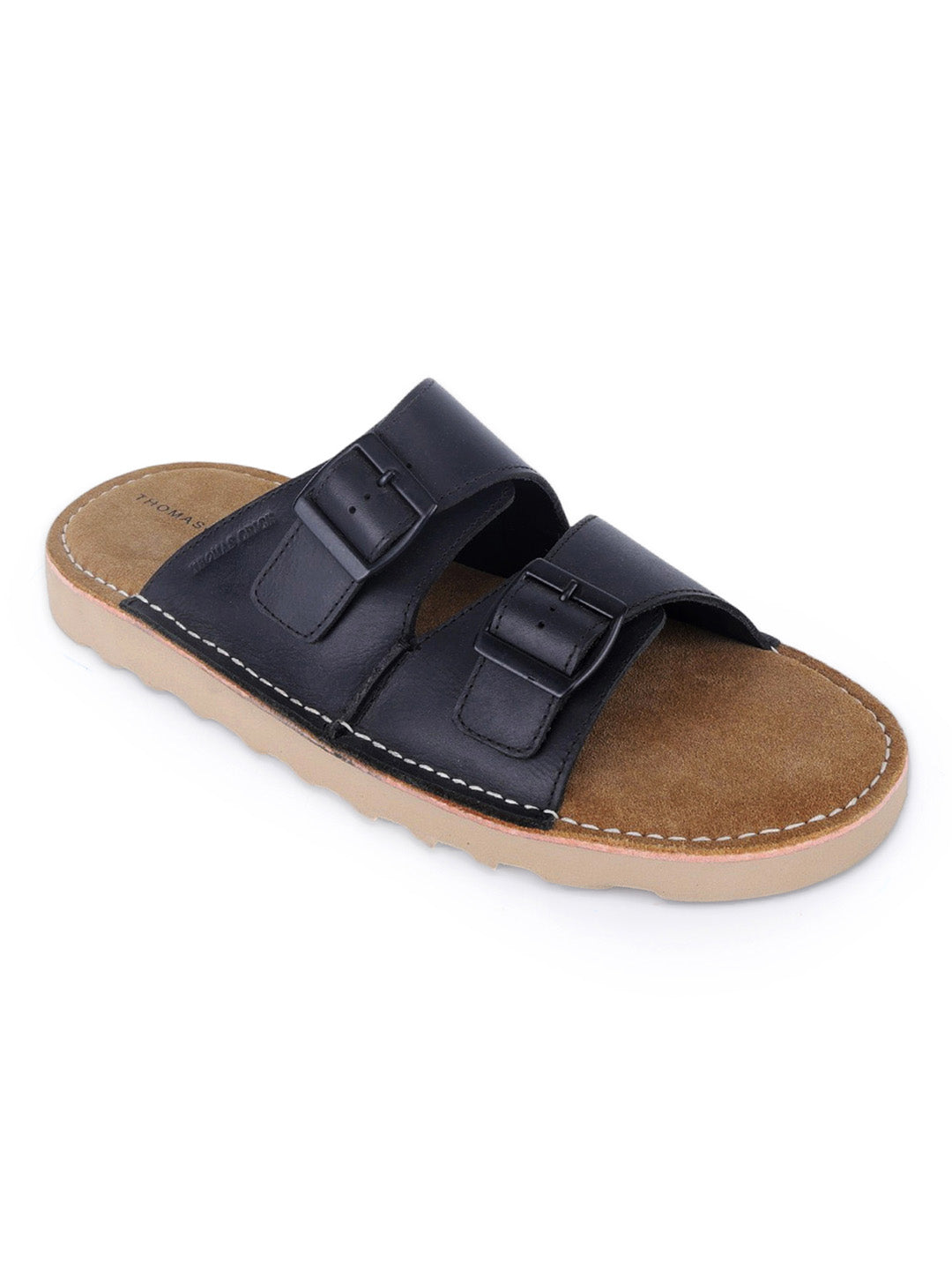 Solace Black  Double Buckle Sandals | Premium Casual Slippers with Suede-Textured Footbed |TC-2760BL